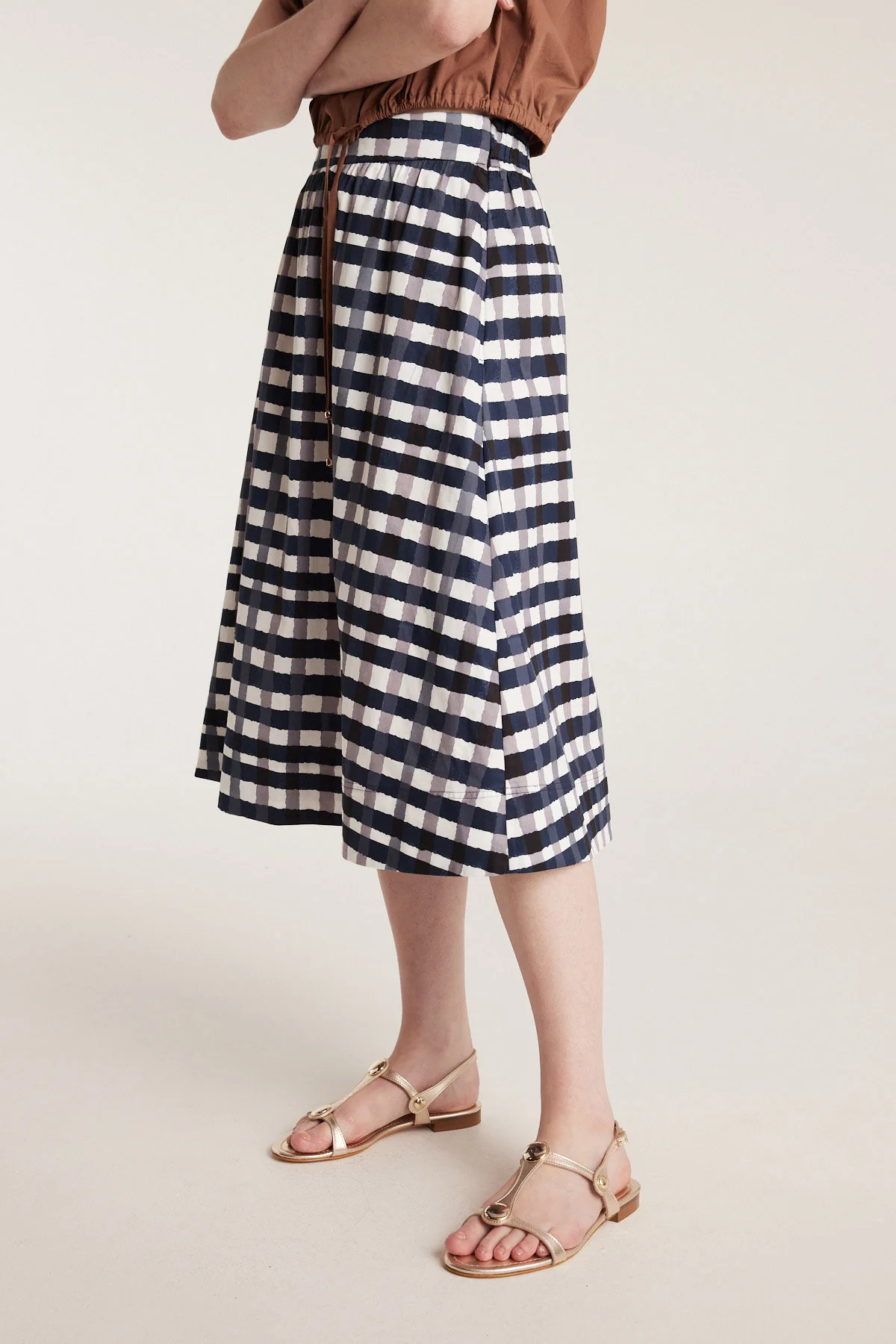 Gingham Cotton Skirt - Indigo - Image 5