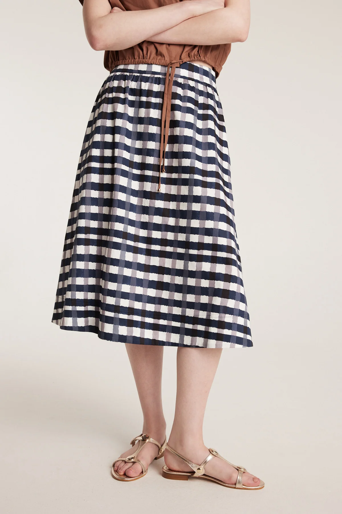 Gingham Cotton Skirt - Indigo - Image 7
