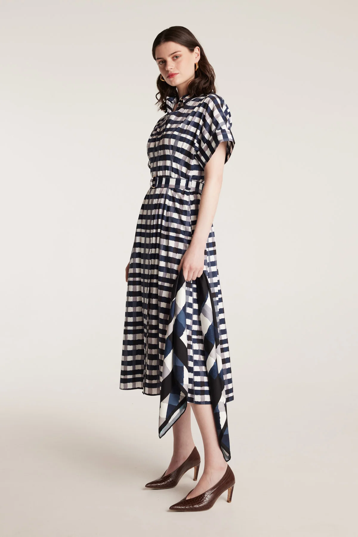 Gingham Shirtmaker Dress - Indigo - Image 3