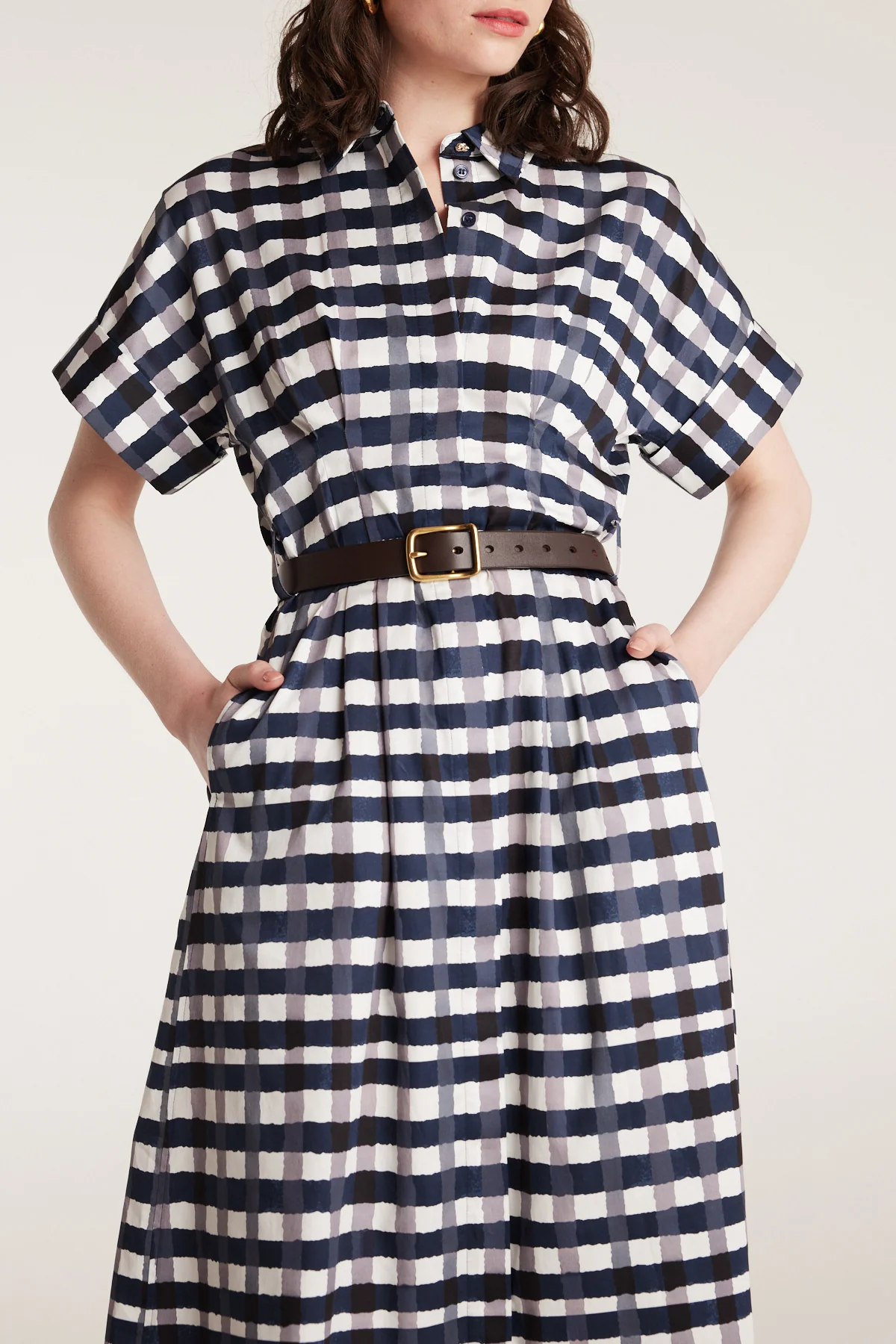 Gingham Shirtmaker Dress - Indigo - Image 5
