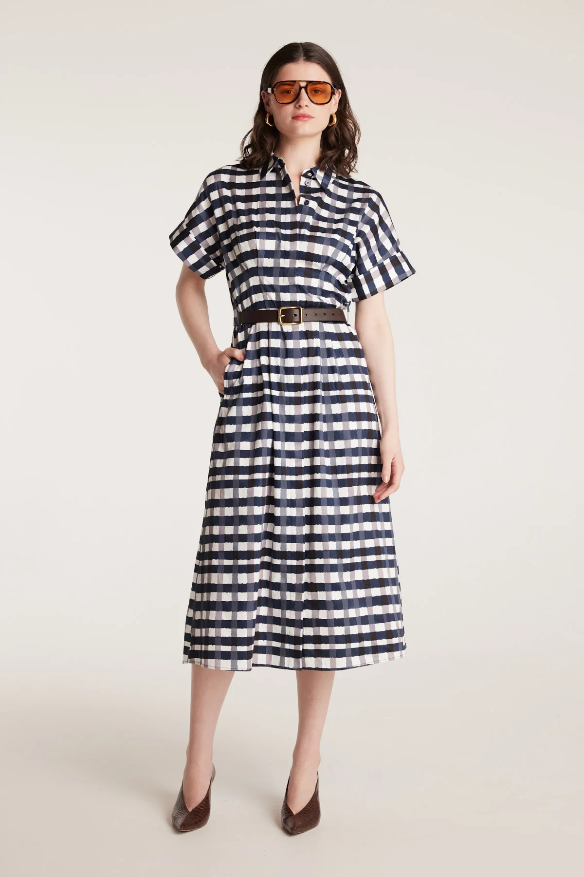 Gingham Shirtmaker Dress - Indigo - Image 7