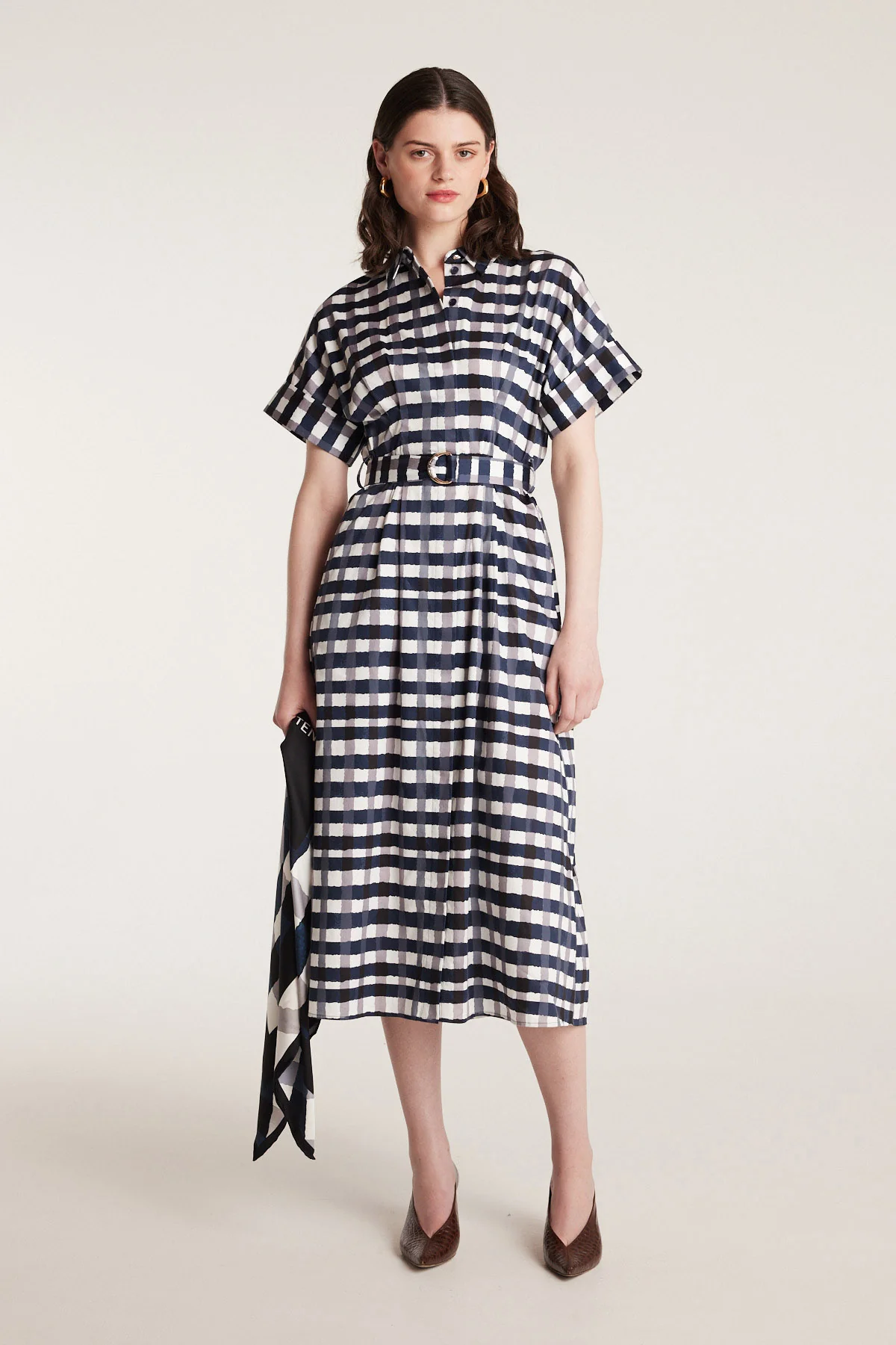 Gingham Silk Scarf - Indigo - Image 3