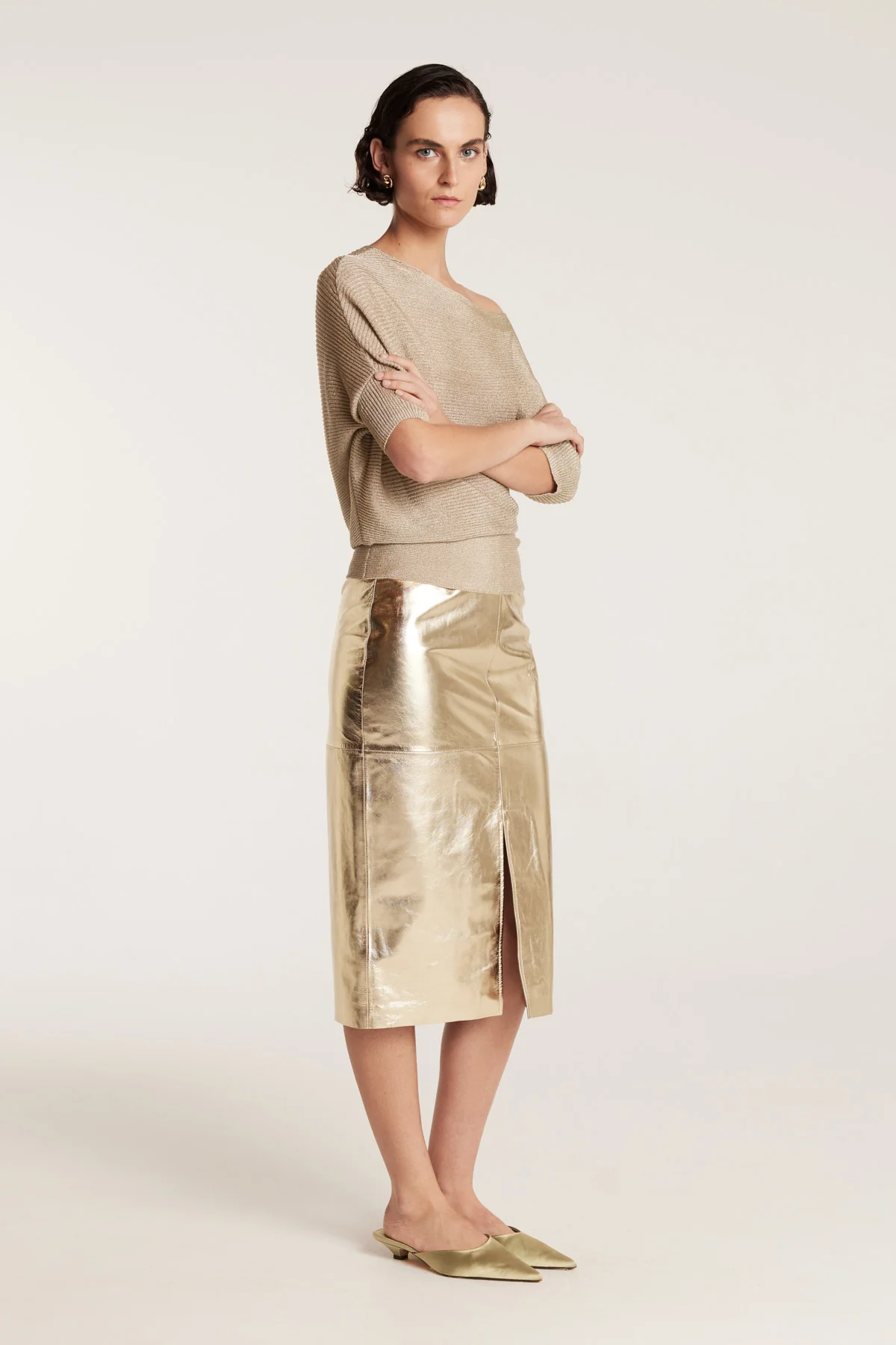 Gold Leather Skirt - Gold - Image 3