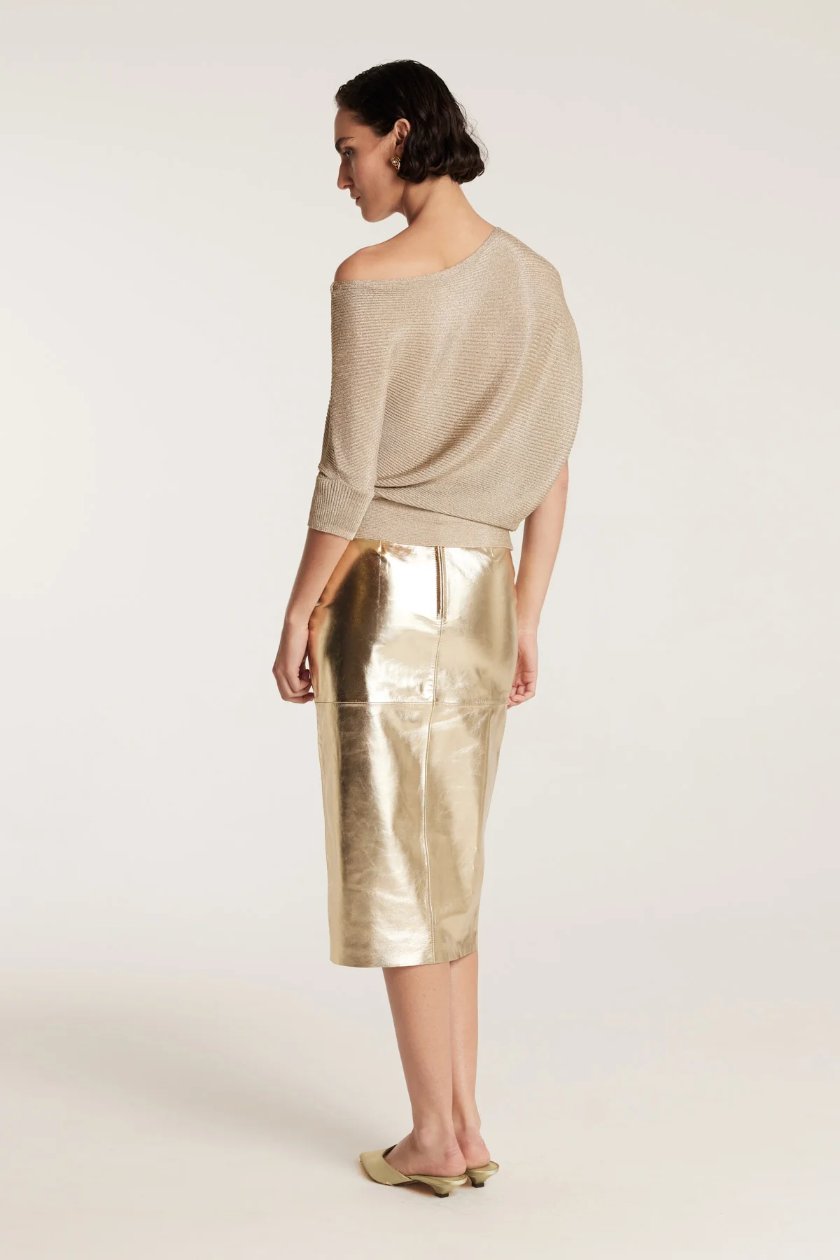 Gold Leather Skirt - Gold - Image 4