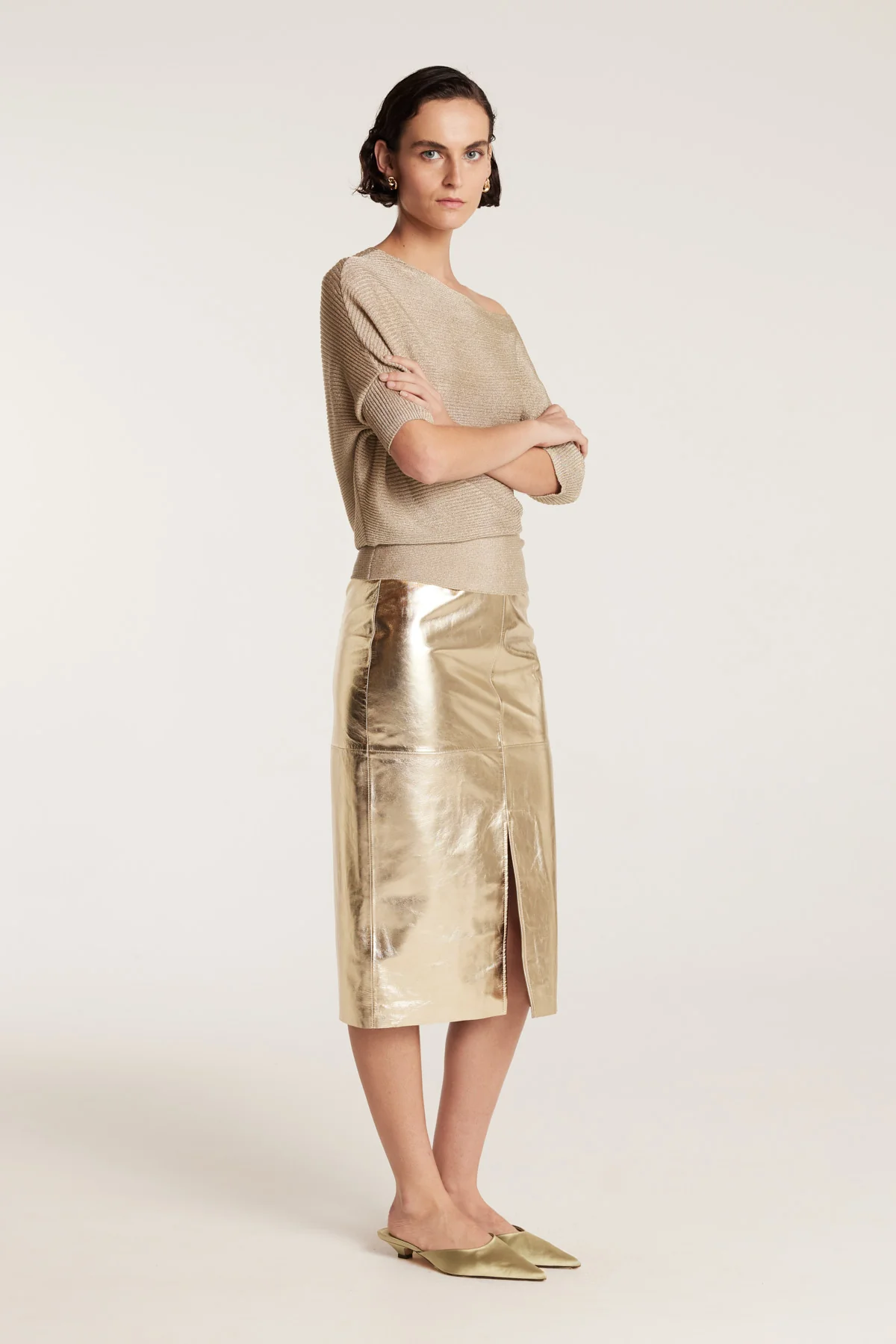 Metallic Knit Top - Gold - Image 3