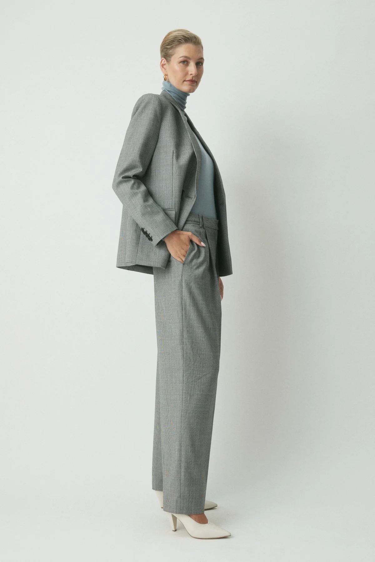 Grace Wool Suit Pant - Charcoal Check - Image 3