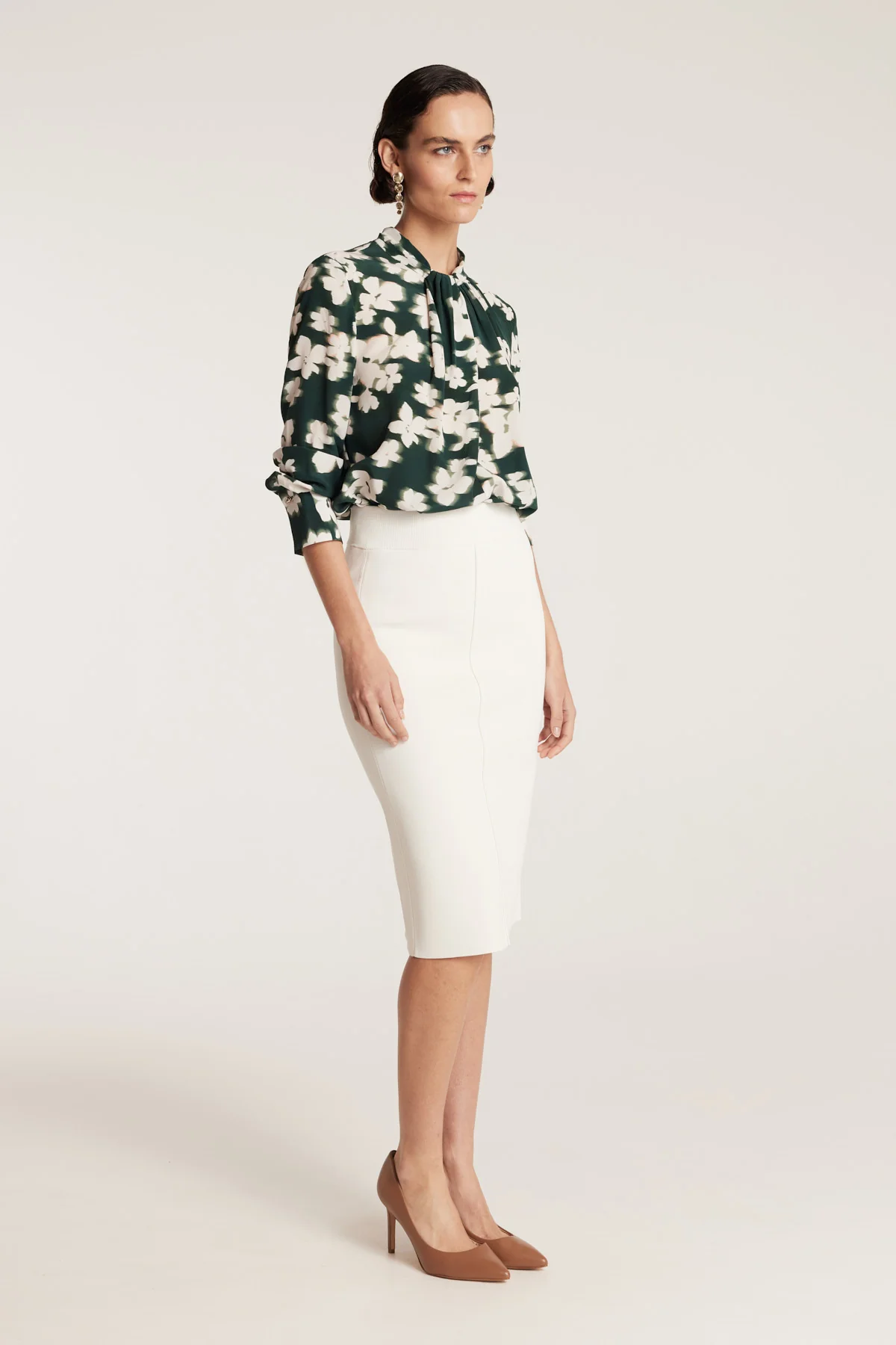 Twist Neck Silk Top - Green Print - Image 10
