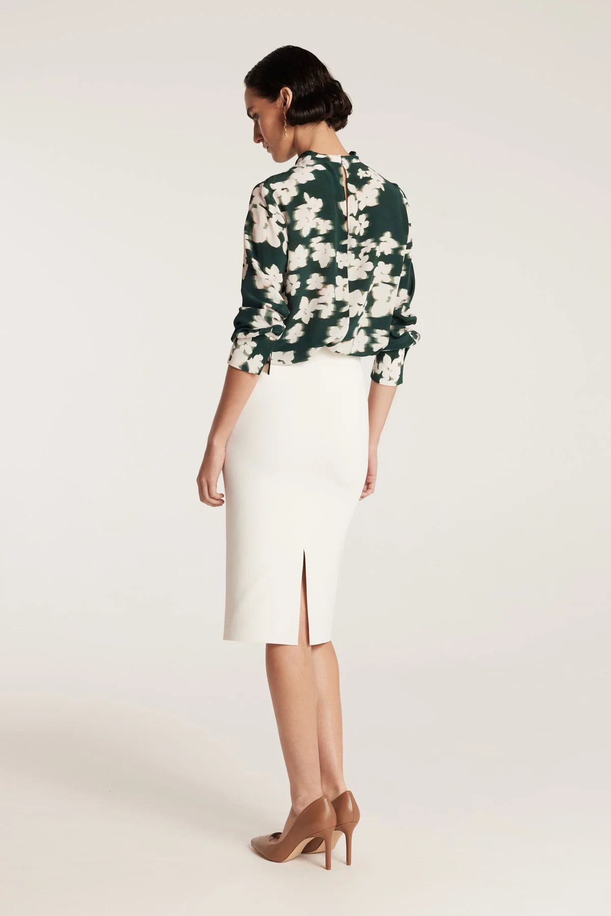 Twist Neck Silk Top - Green Print - Image 11