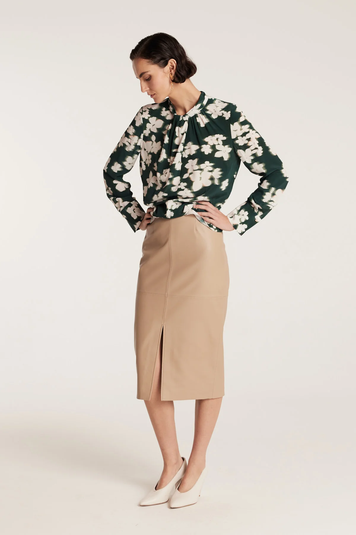Twist Neck Silk Top - Green Print - Image 3