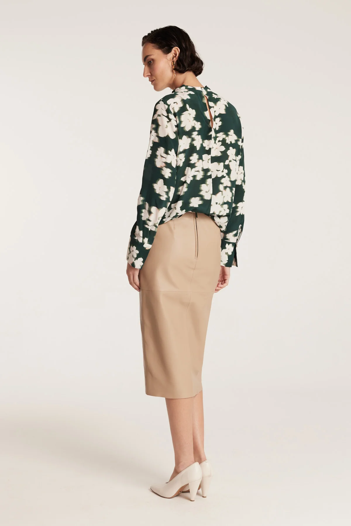 Twist Neck Silk Top - Green Print - Image 4