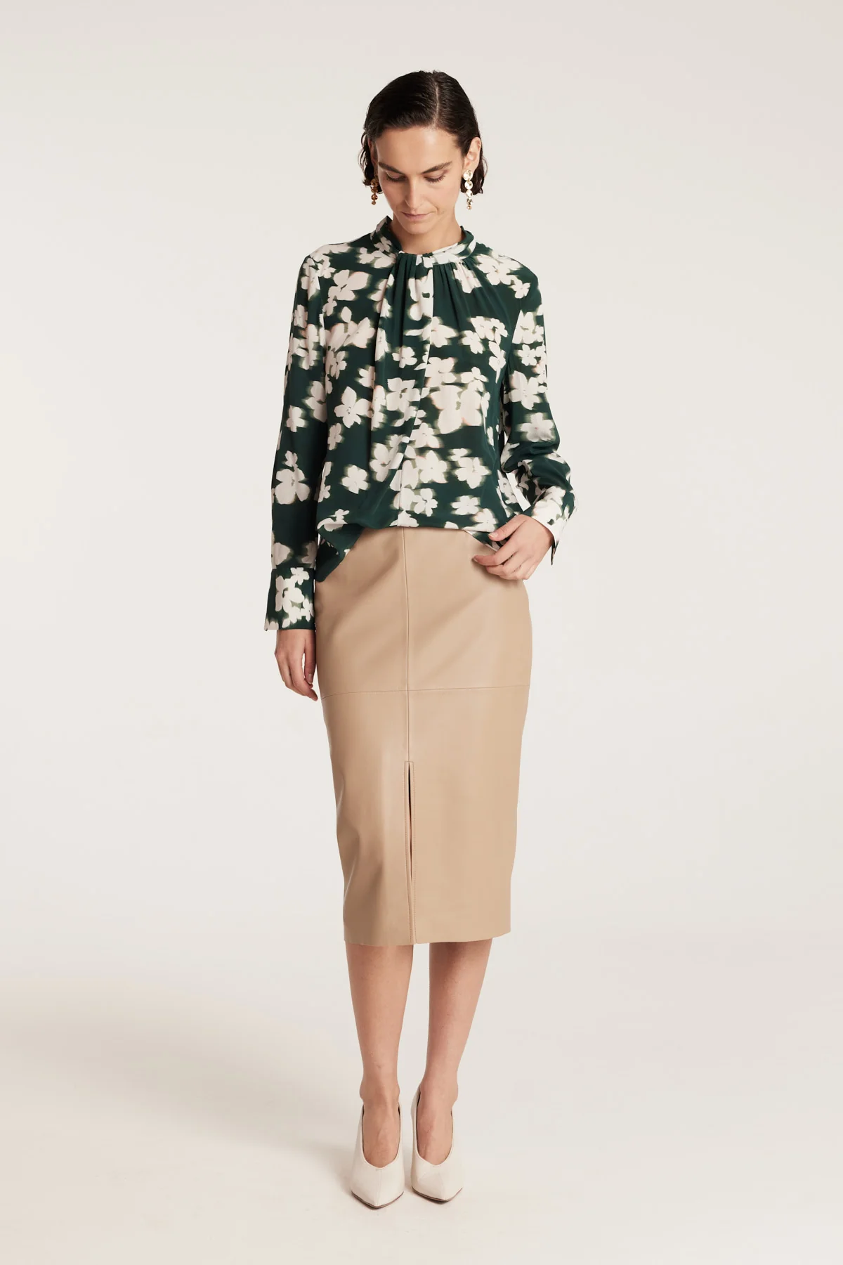 Twist Neck Silk Top - Green Print - Image 5