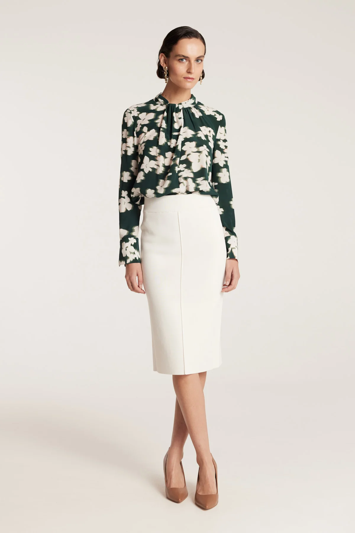 Twist Neck Silk Top - Green Print - Image 9