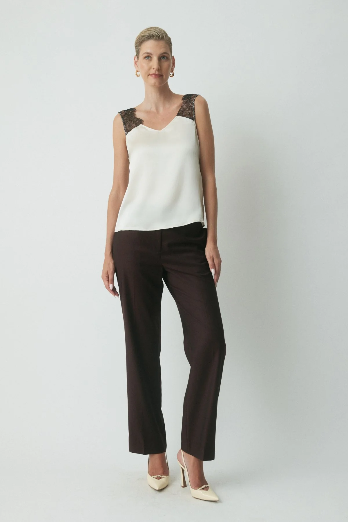 Huxley Silk Lace Camisole - Cream/Black
