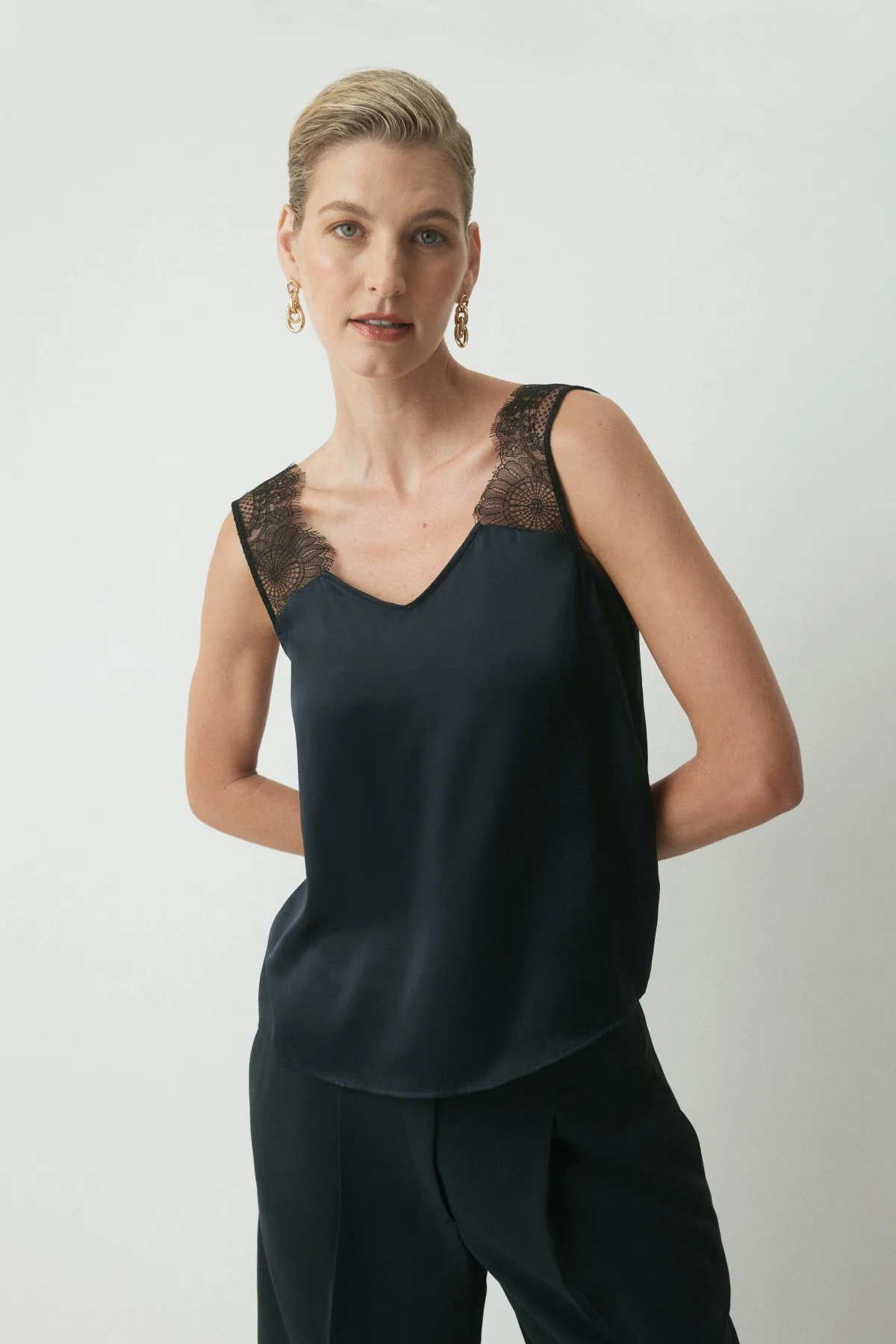 Huxley Silk Lace Camisole - Midnight/Black - Image 5