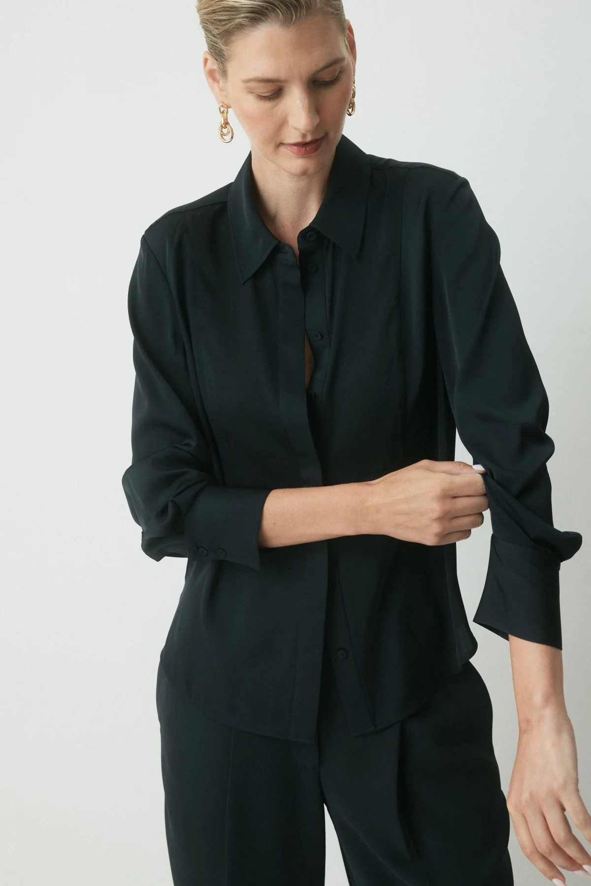 Indi Silk Tuxedo Shirt - Midnight - Image 2