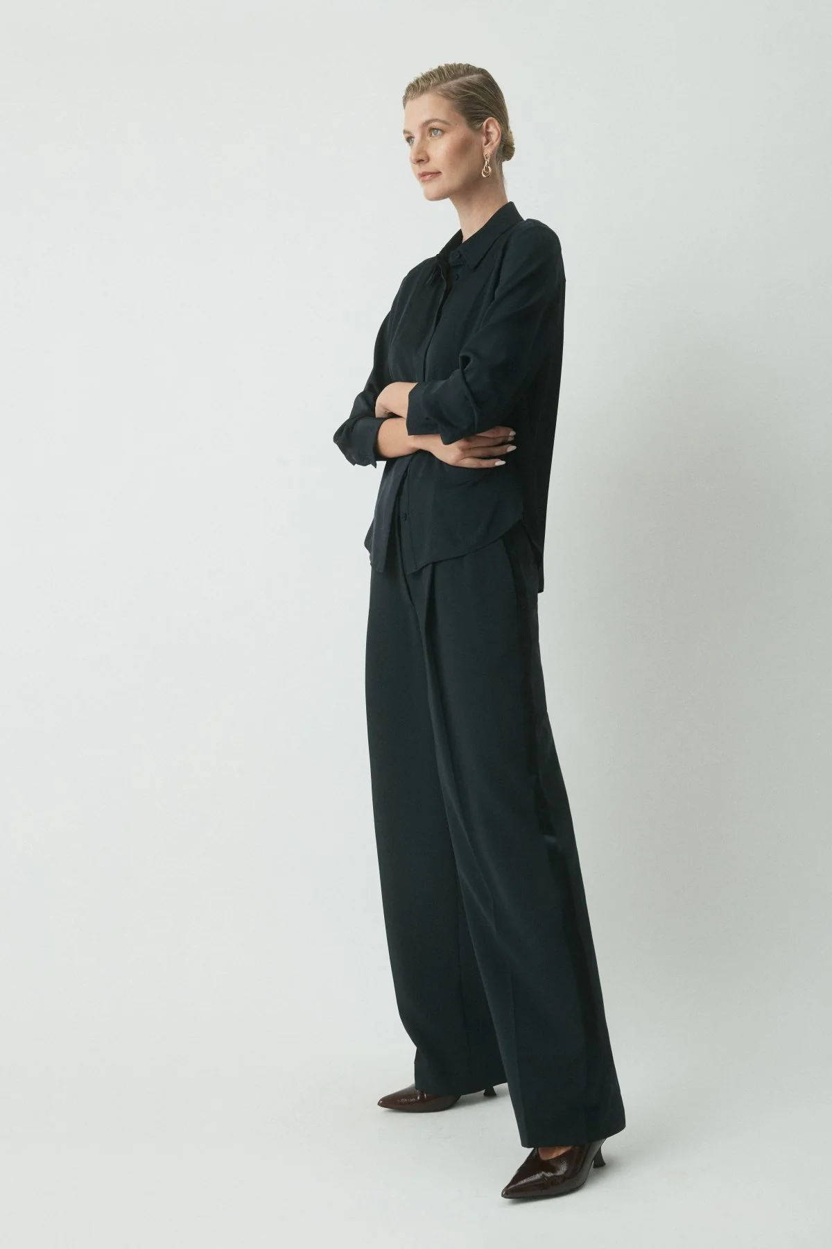 Indi Silk Tuxedo Shirt - Midnight - Image 3