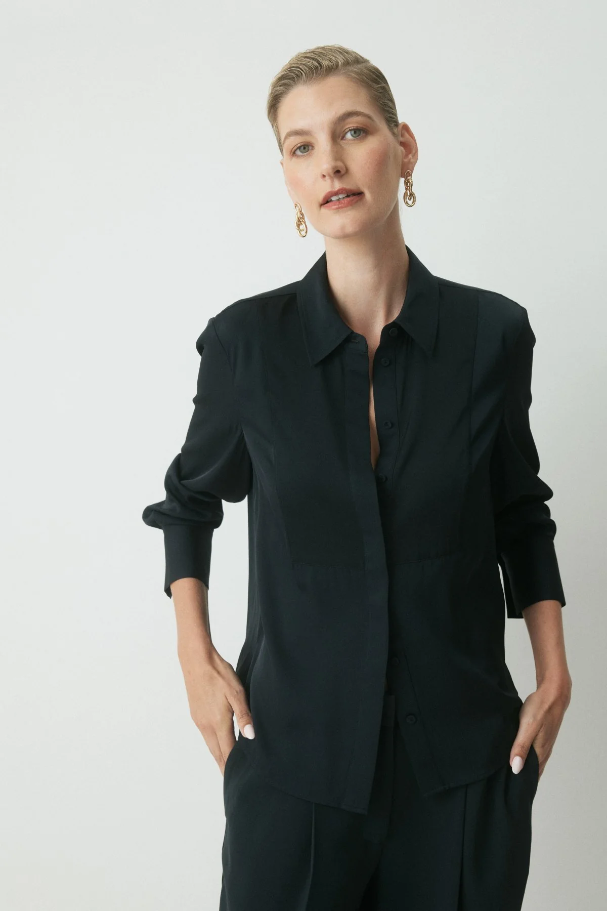 Indi Silk Tuxedo Shirt - Midnight - Image 5