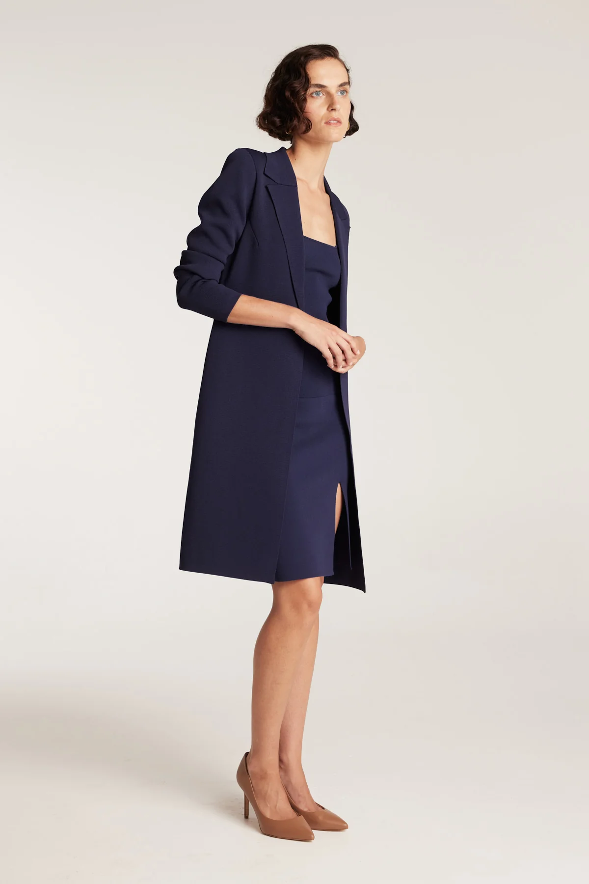 Milano Crepe Knit Coat - Indigo - Image 4