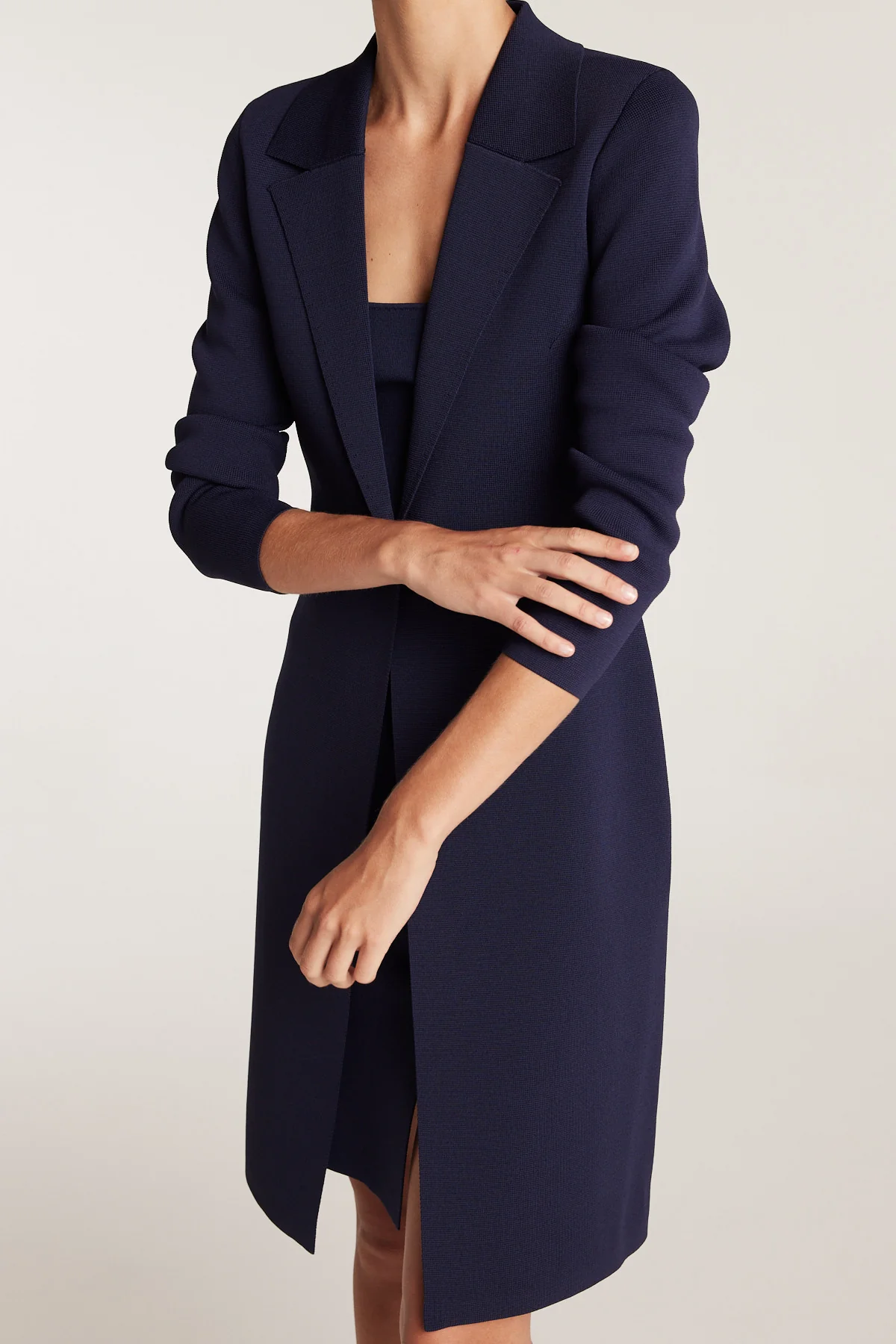 Milano Crepe Knit Coat - Indigo - Image 6