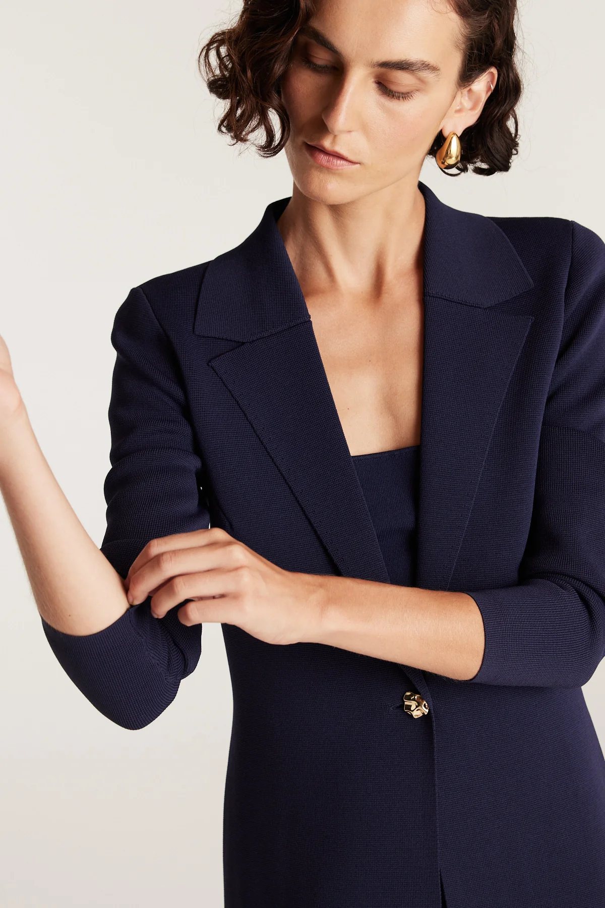Milano Crepe Knit Coat - Indigo - Image 7