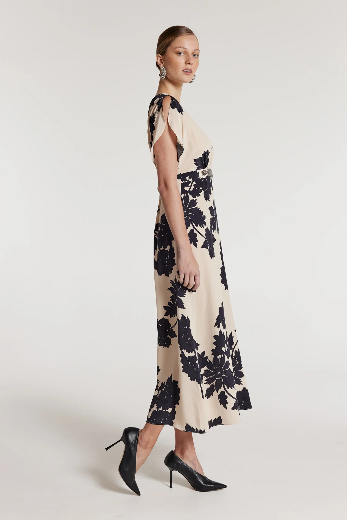 Irina Silk Dress - Beige/Black - Image 4