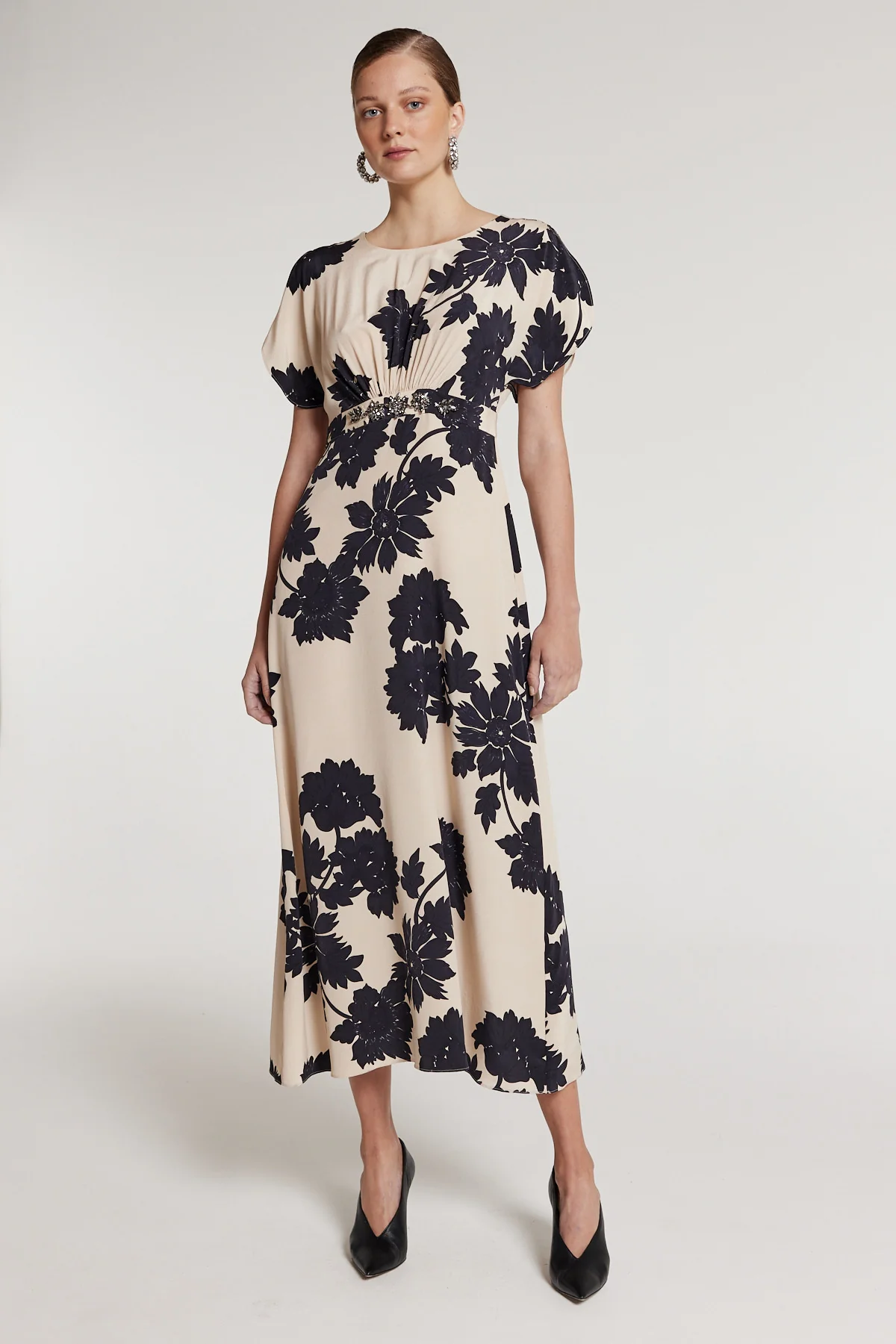 Irina Silk Dress - Beige/Black - Image 7
