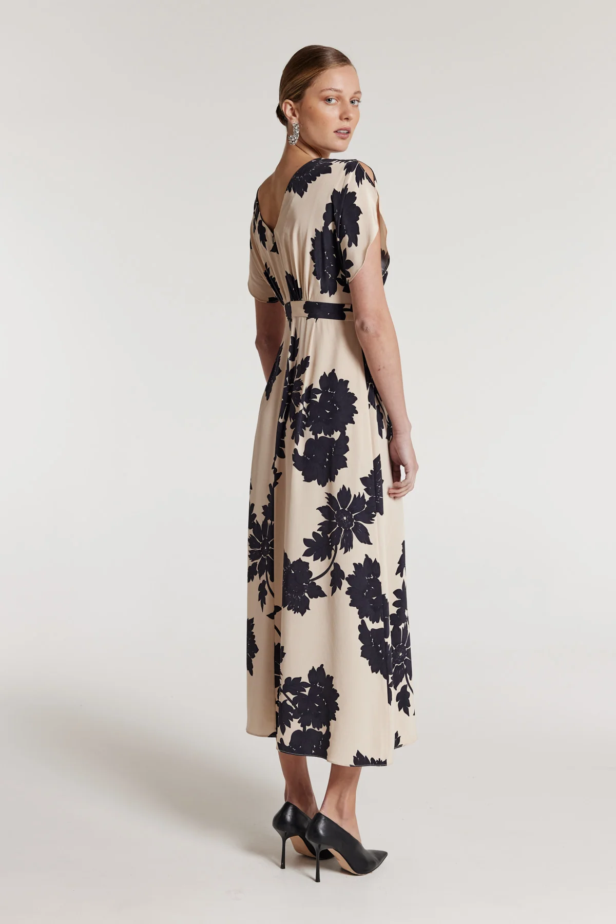 Irina Silk Dress - Beige/Black - Image 8