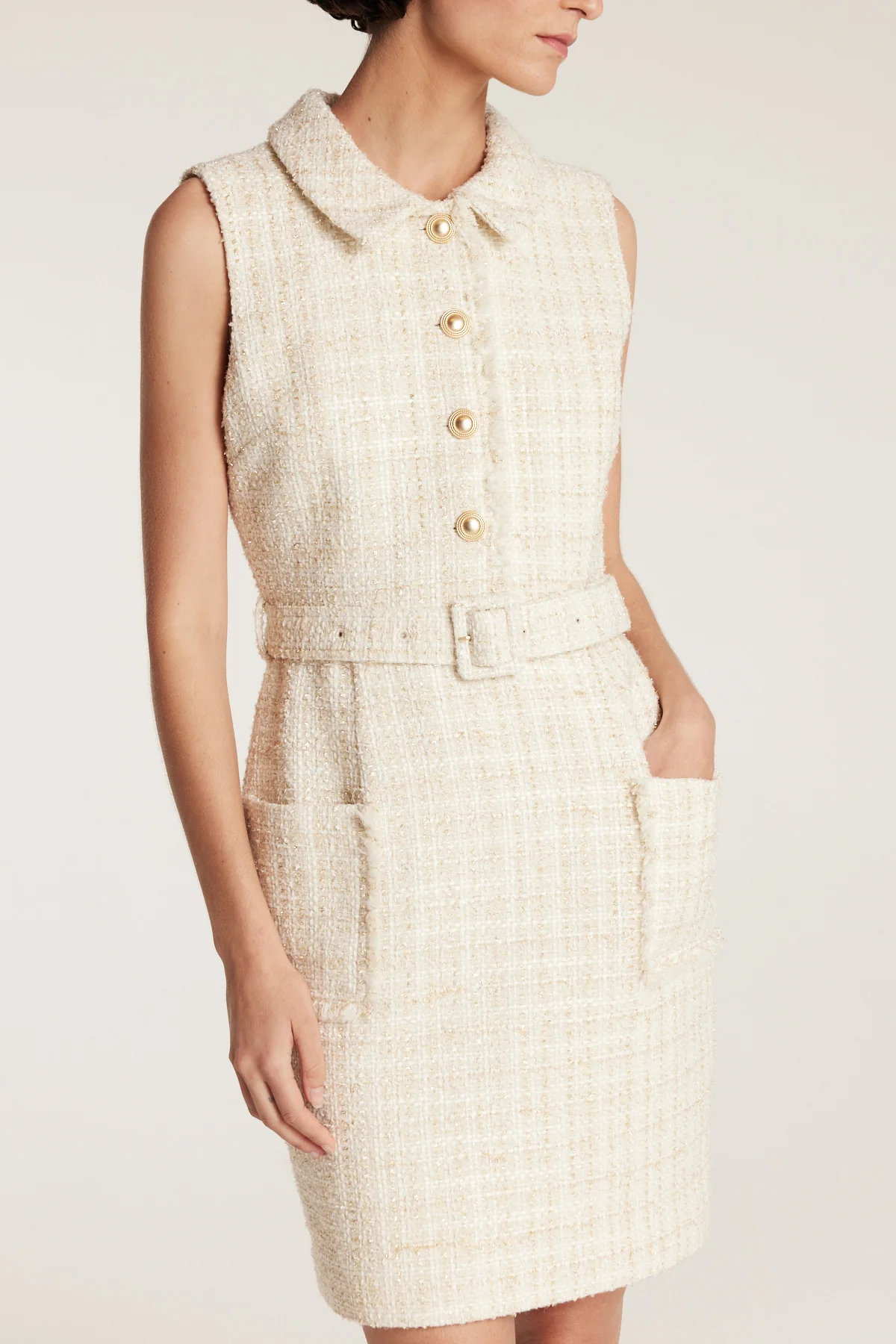 Tweed Dress - Ivory/Gold - Image 5