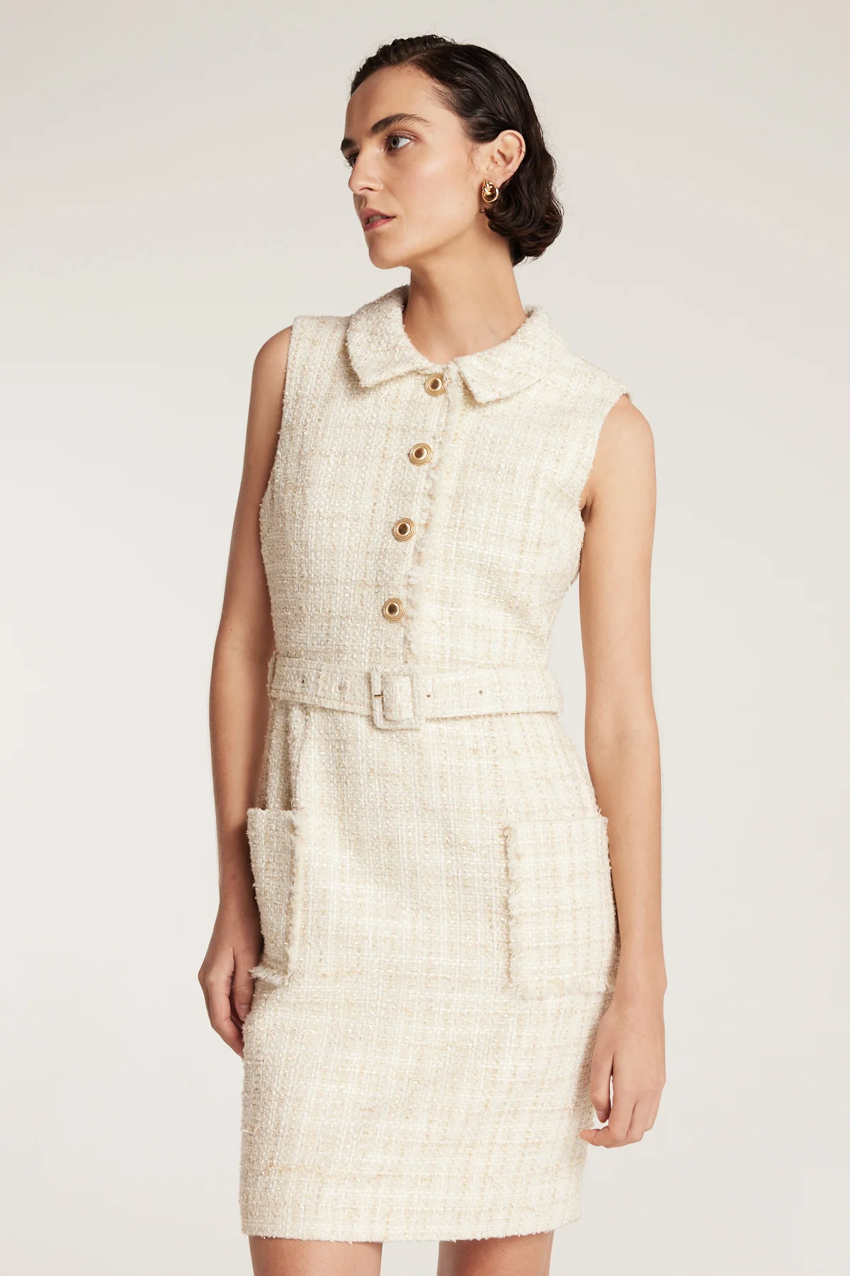 Tweed Dress - Ivory/Gold - Image 7
