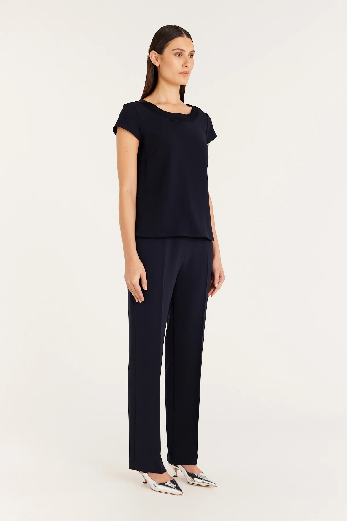 Lina Satin Trim Top - Navy - Image 4
