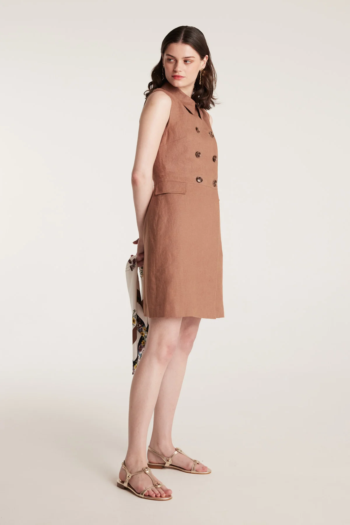 Linen Trench Dress - Mocha - Image 3