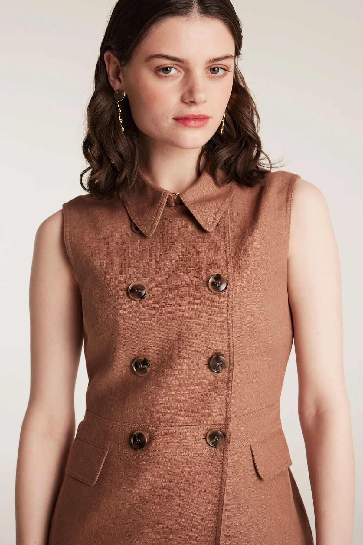 Linen Trench Dress - Mocha - Image 5