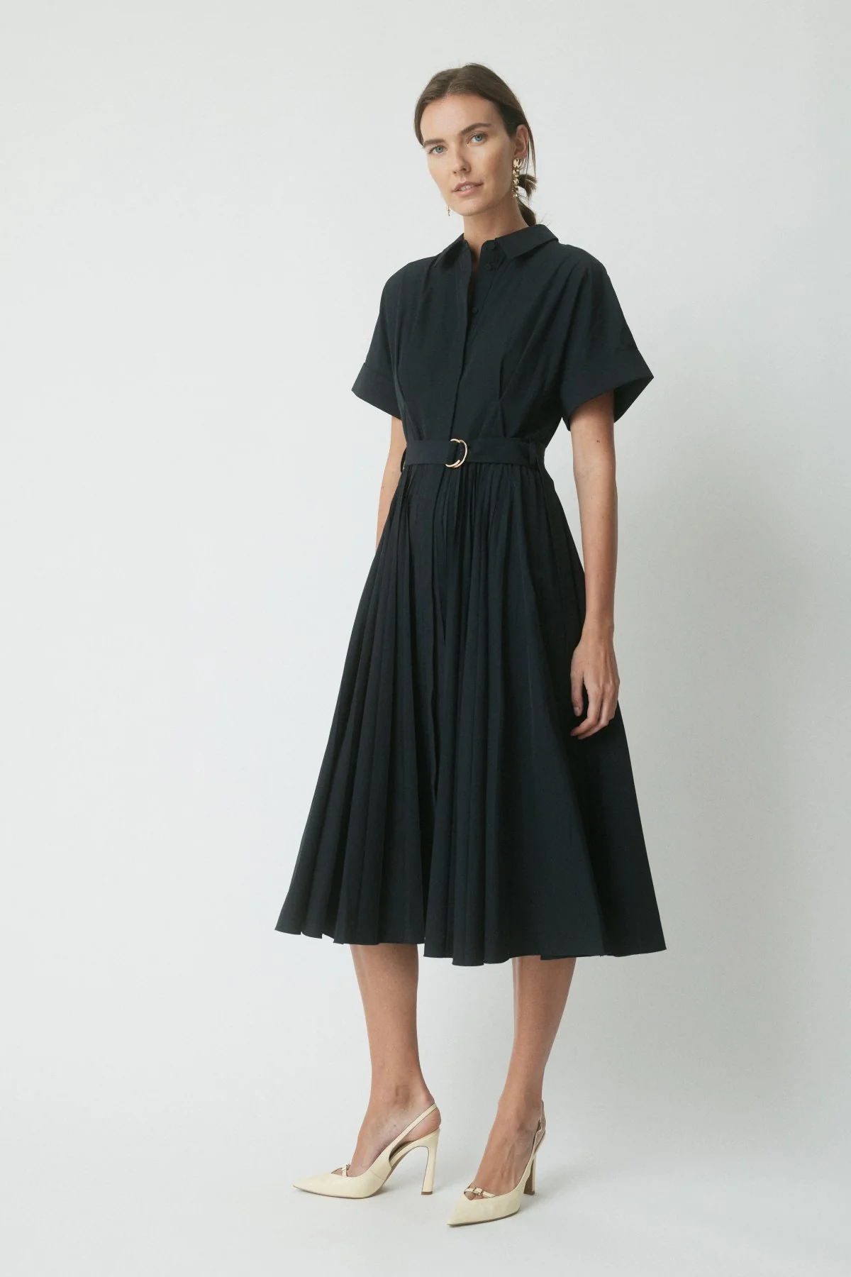 Margot Pleated Shirt Dress - Midnight - Image 3
