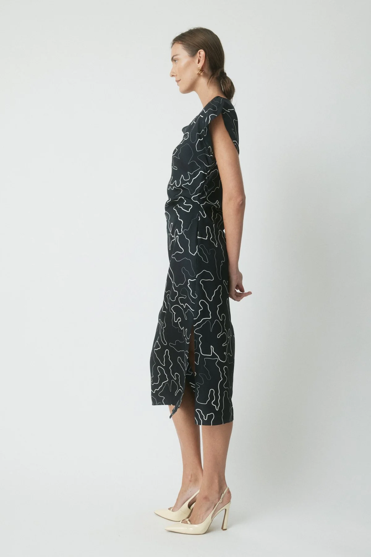 Milan Printed Silk Dress - Midnight/Ecru - Image 3