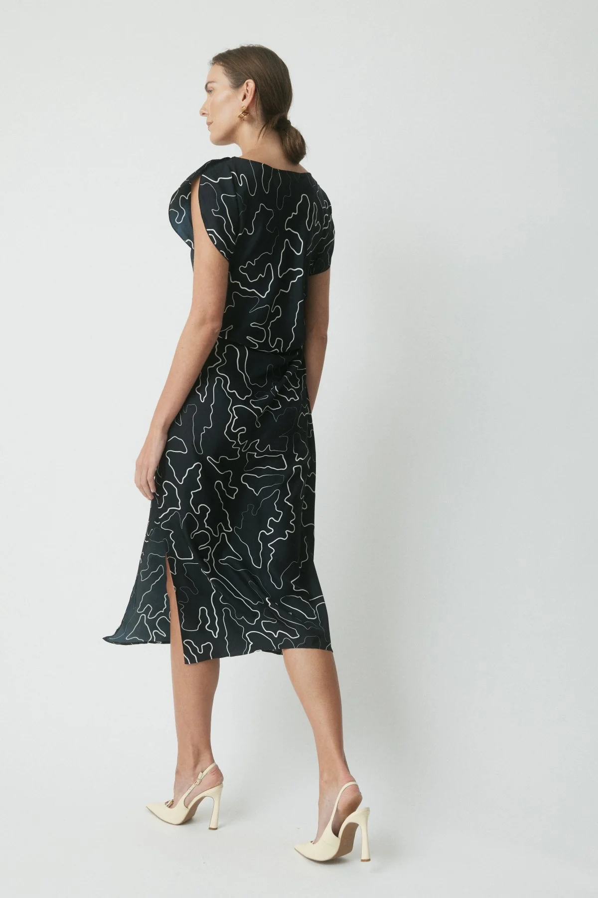 Milan Printed Silk Dress - Midnight/Ecru - Image 4