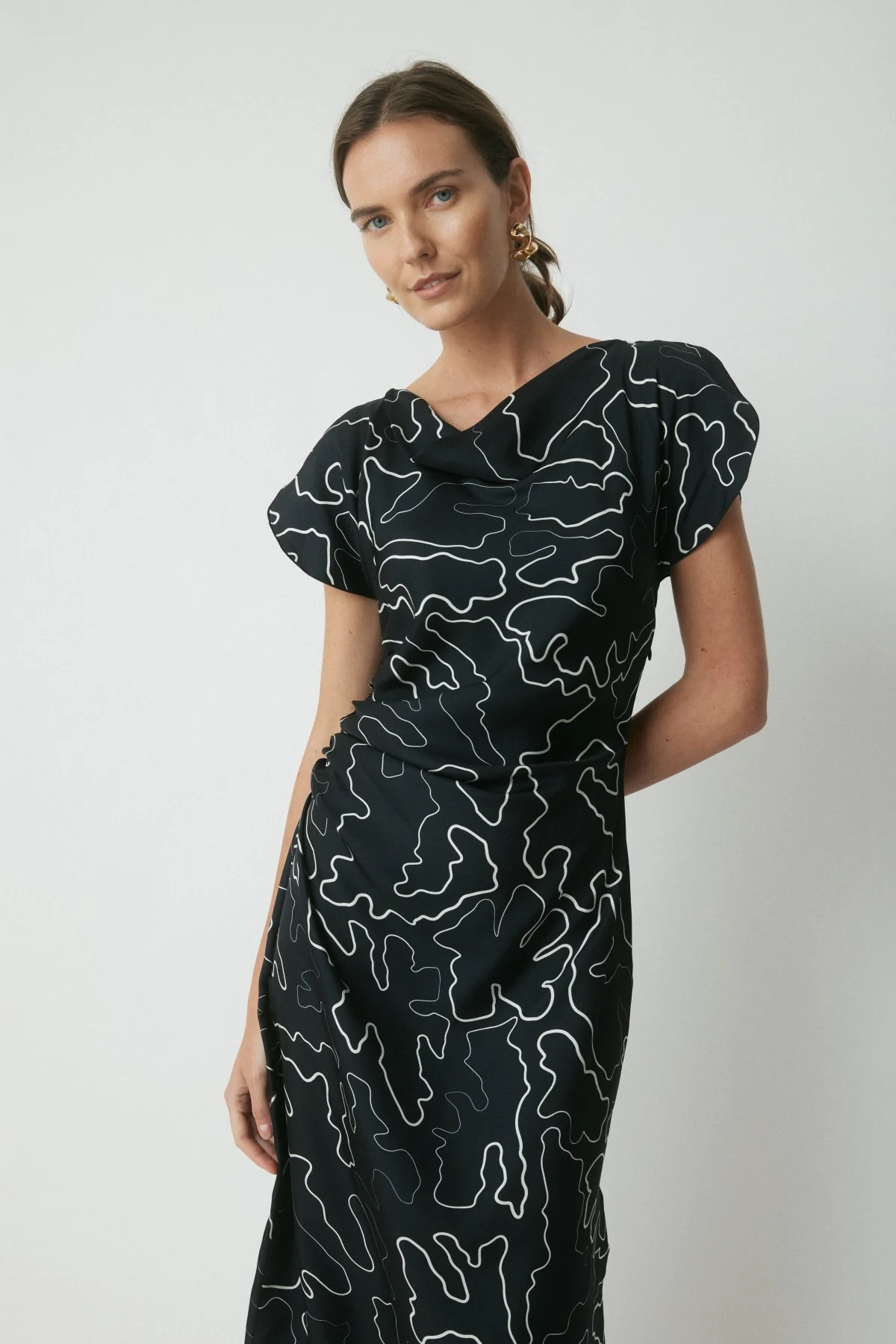 Milan Printed Silk Dress - Midnight/Ecru - Image 5