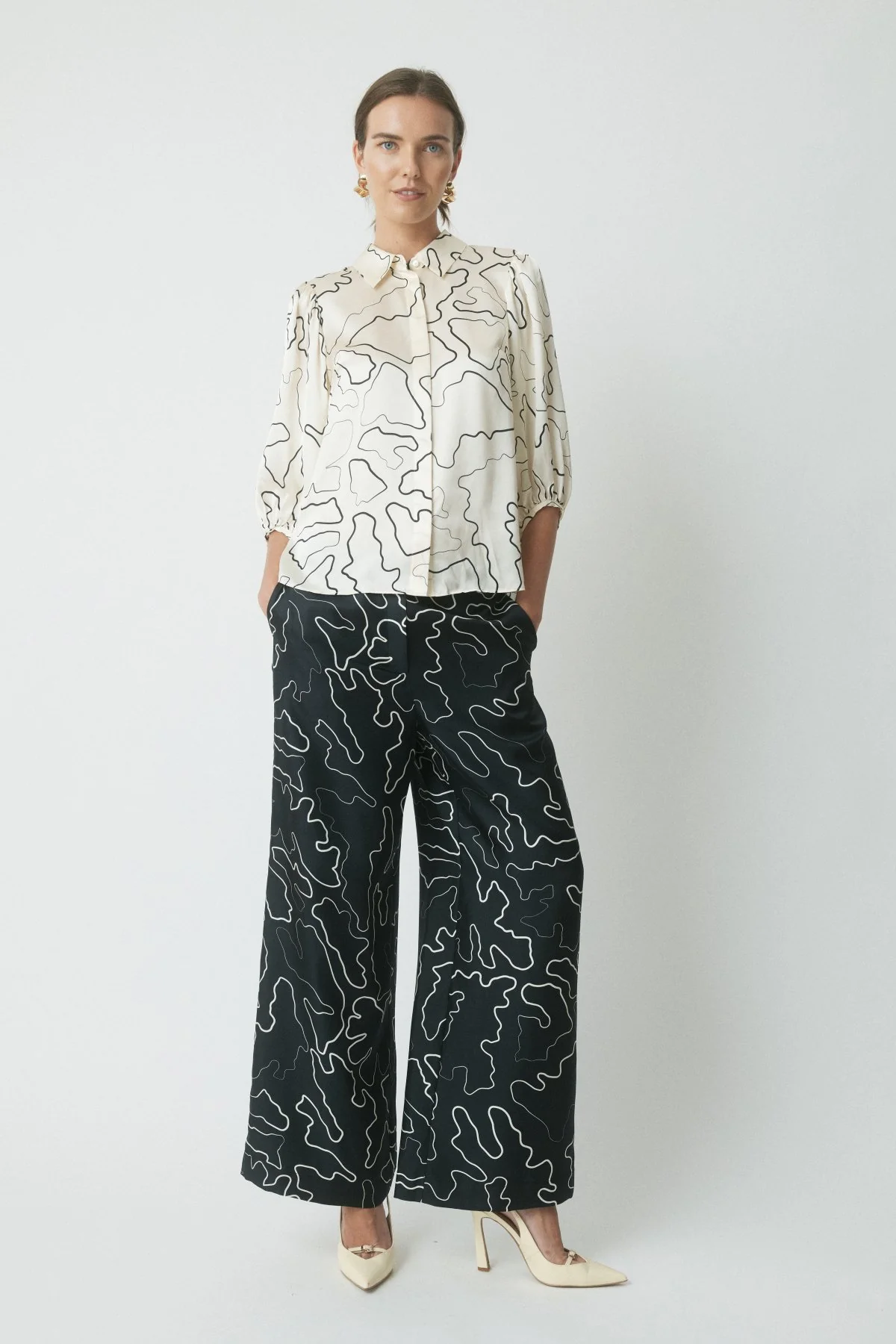 Milan Silk Pant - Midnight/Ecru