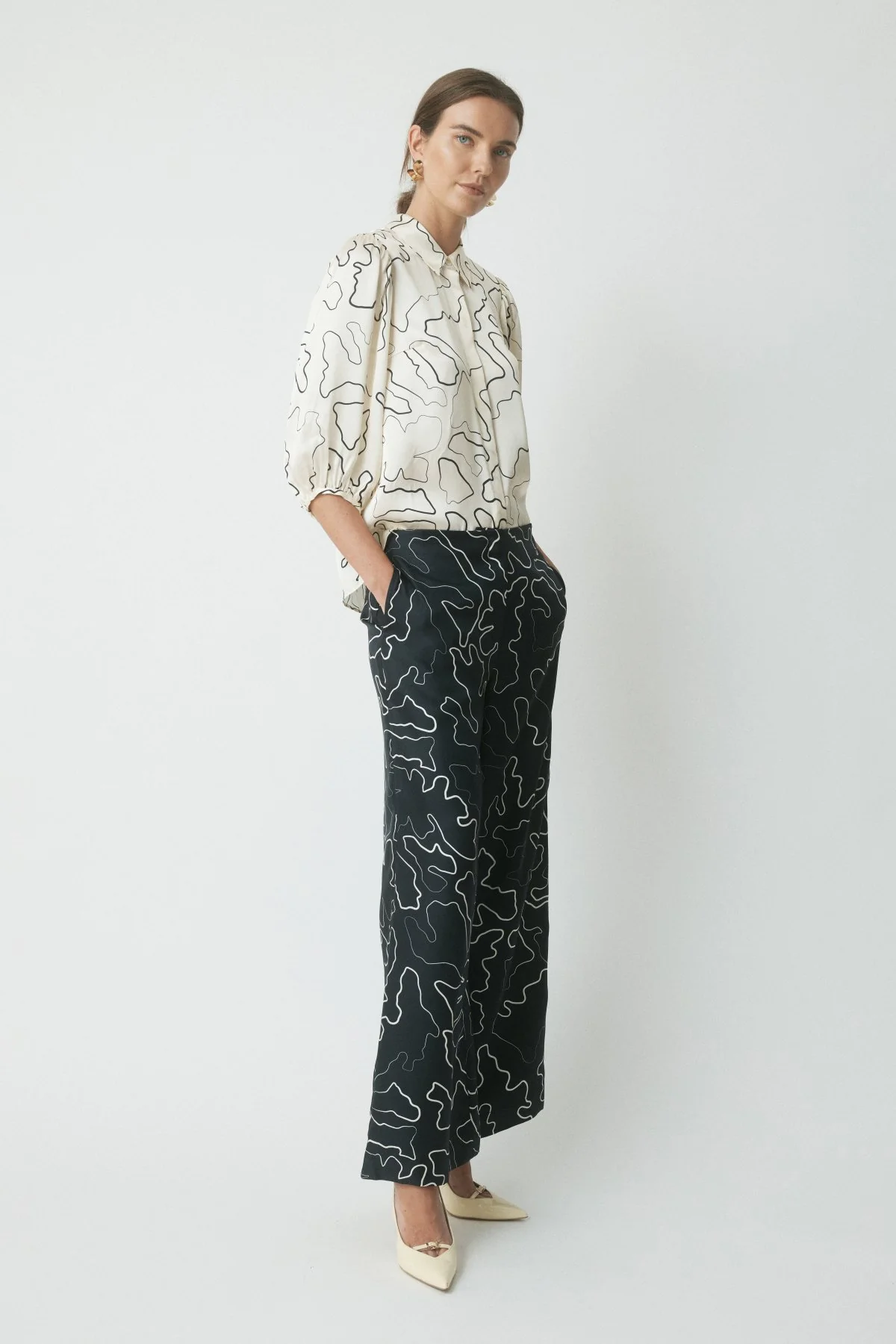 Milan Silk Pant - Midnight/Ecru - Image 3