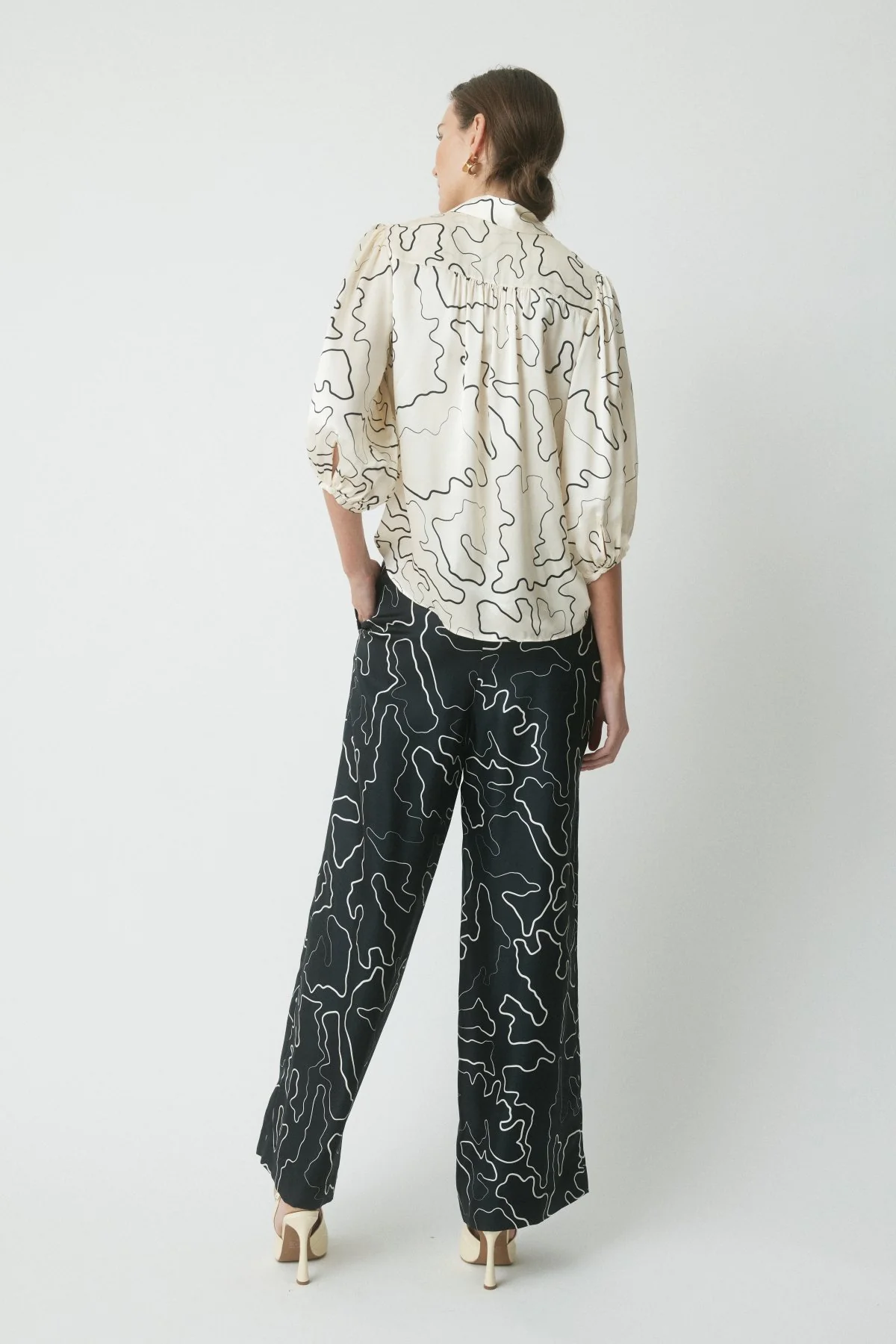 Milan Silk Pant - Midnight/Ecru - Image 4
