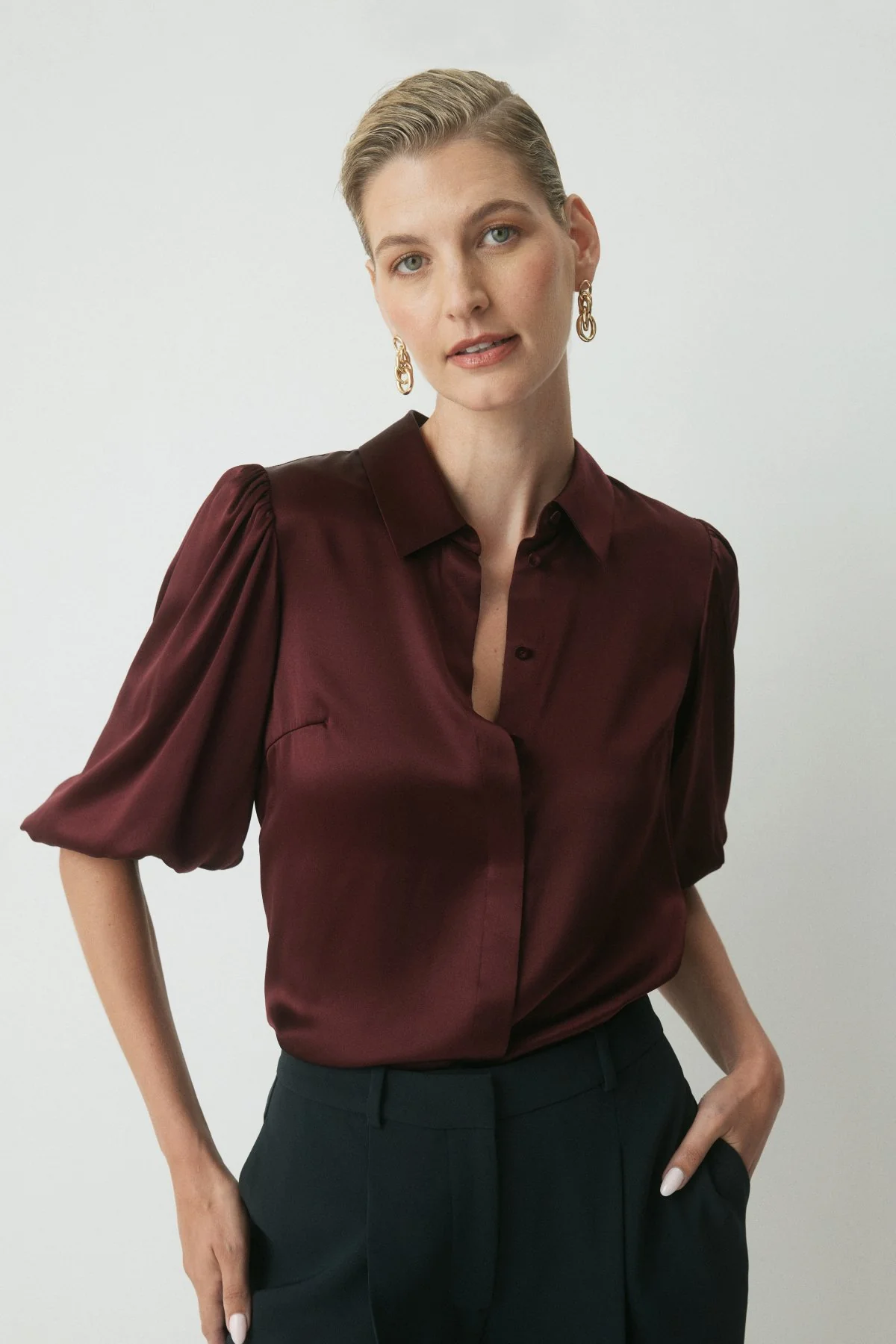 Milan Silk Shirt - Bordeaux - Image 2