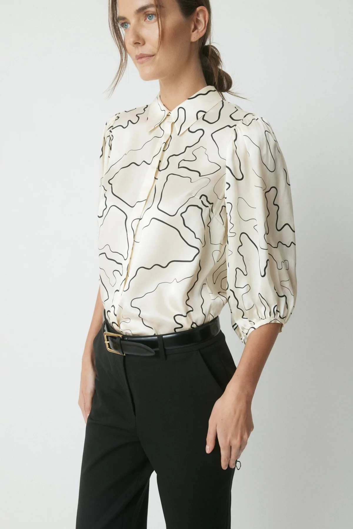 Milan Silk Shirt - Midnight/Ecru - Image 2