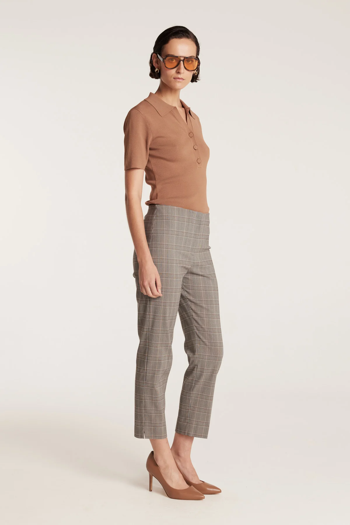 Crepe Knit Polo Top - Mocha - Image 3