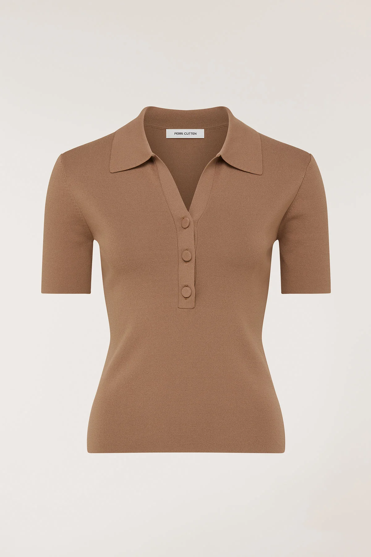 Crepe Knit Polo Top - Mocha - Image 6