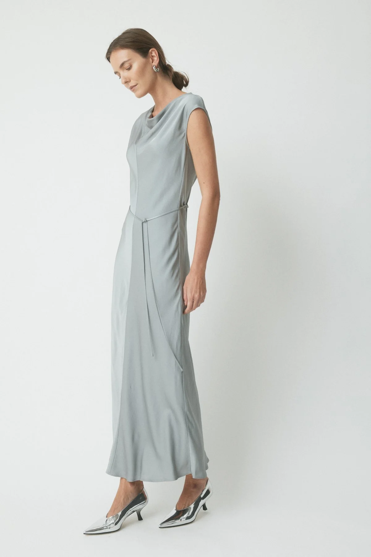 Monroe Satin Dress - Silver - Image 3