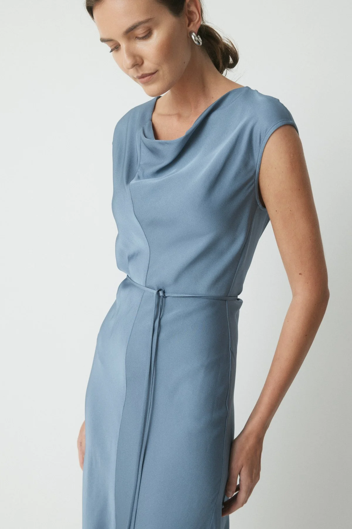 Monroe Satin Dress - Steel Blue - Image 2