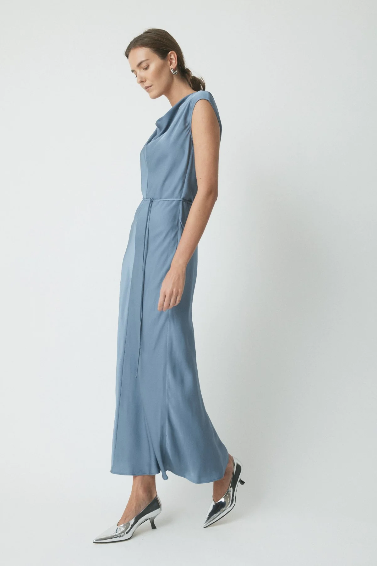 Monroe Satin Dress - Steel Blue - Image 3