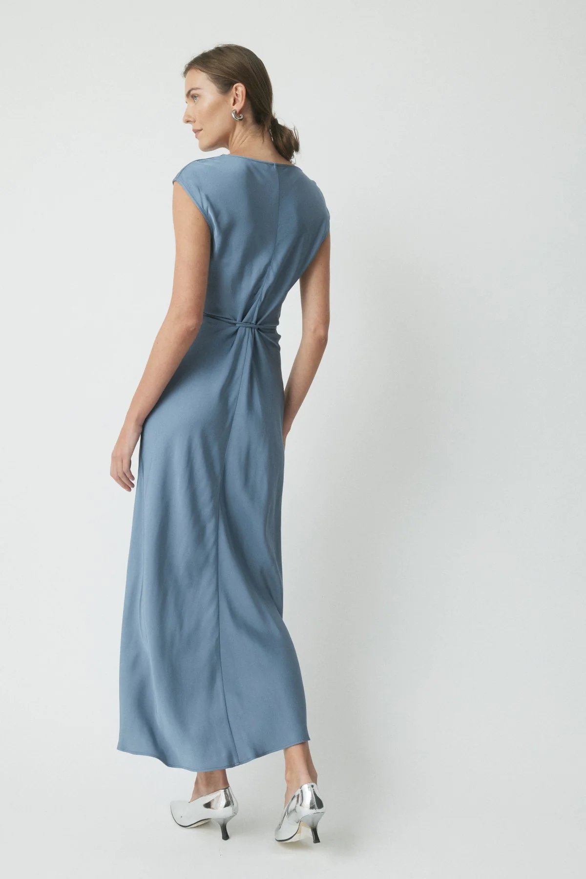 Monroe Satin Dress - Steel Blue - Image 4