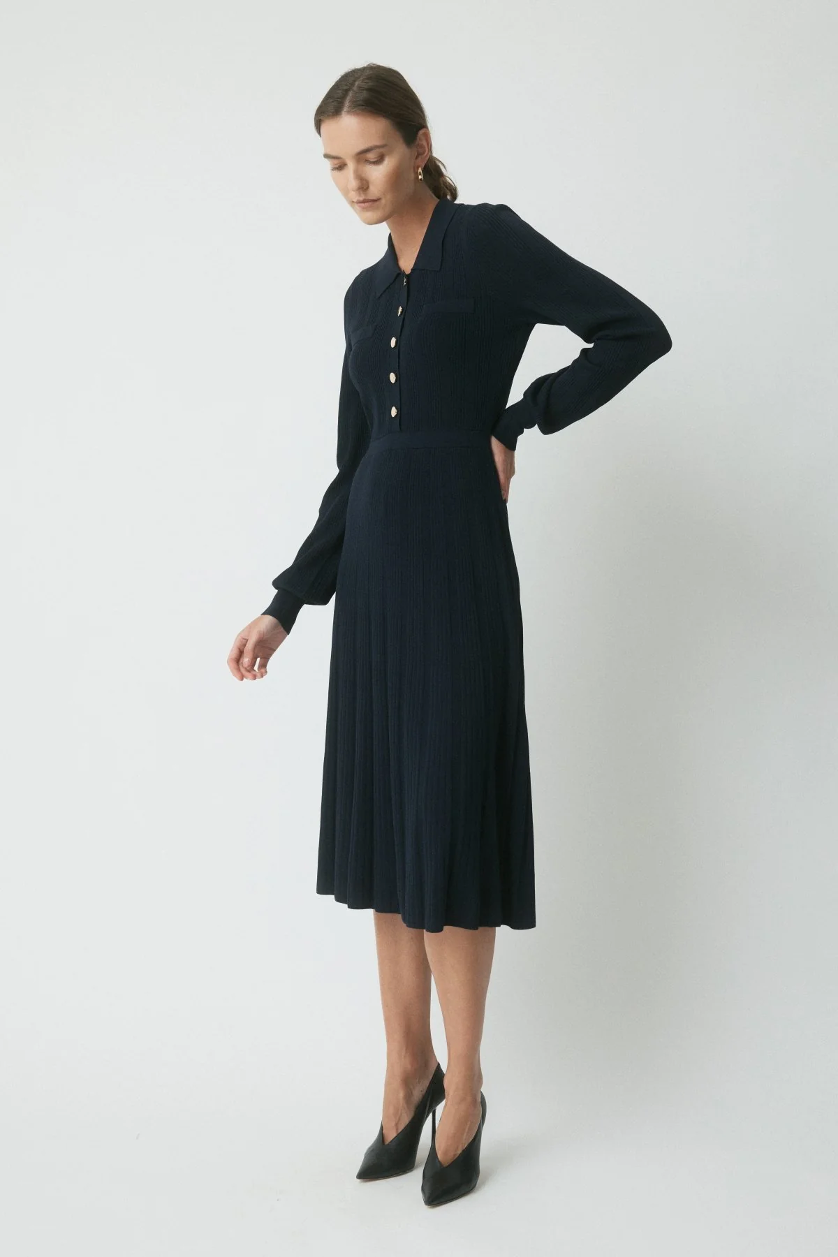 Morgan Milano Crepe Knit Dress - Navy - Image 3