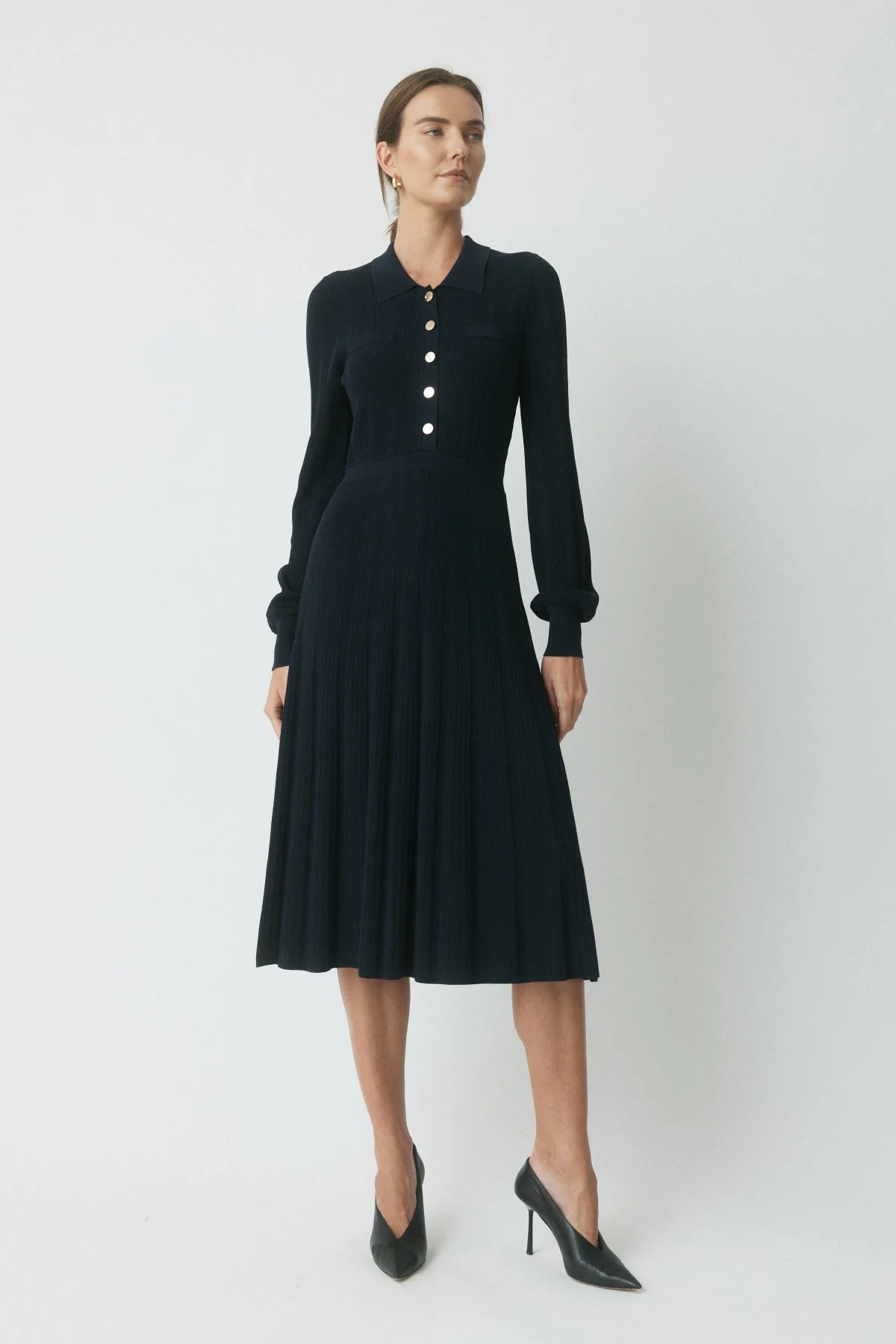 Morgan Milano Crepe Knit Dress - Navy - Image 5