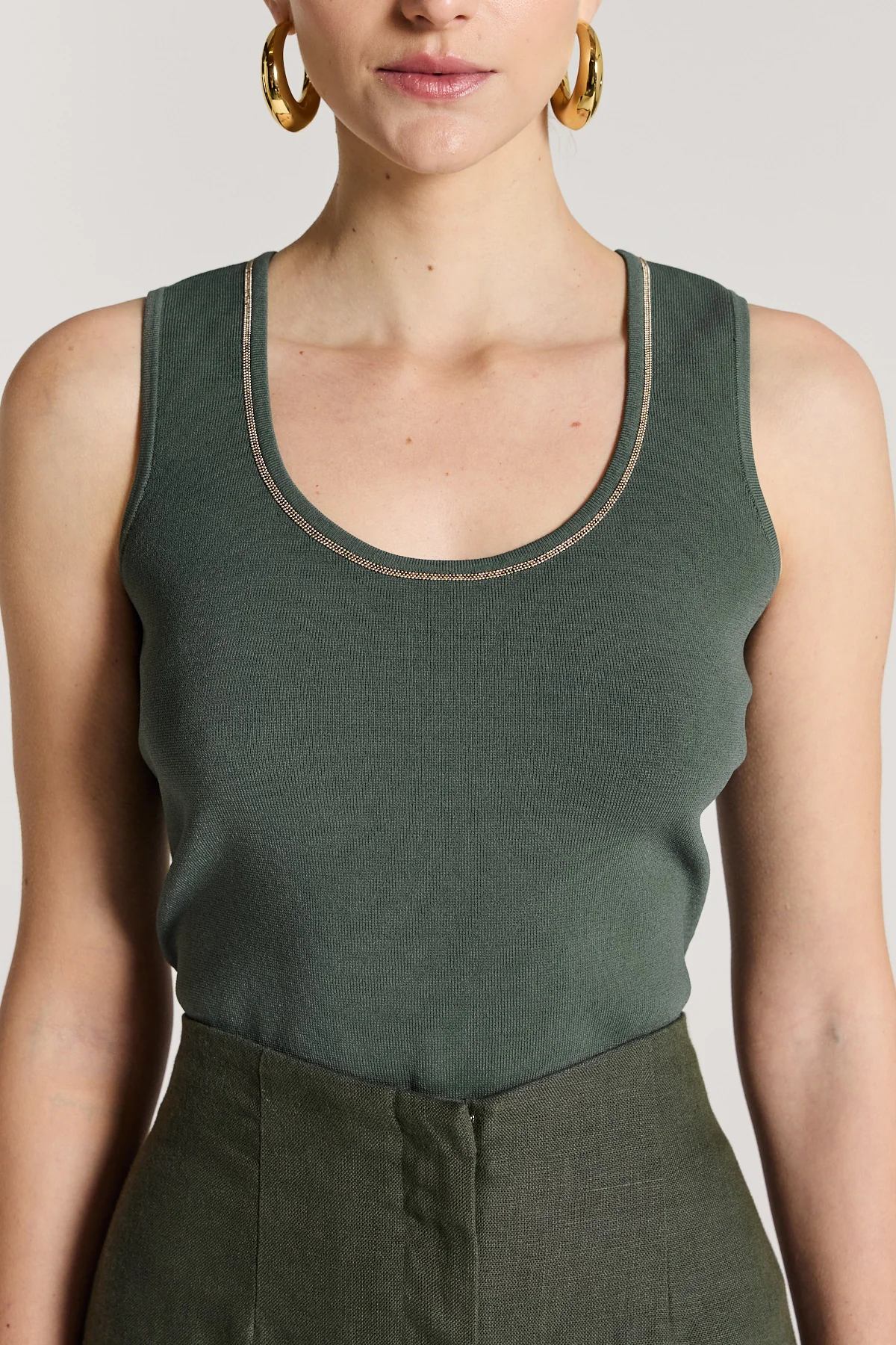 Tori Crepe Knit Tank - Muted Green - Image 2